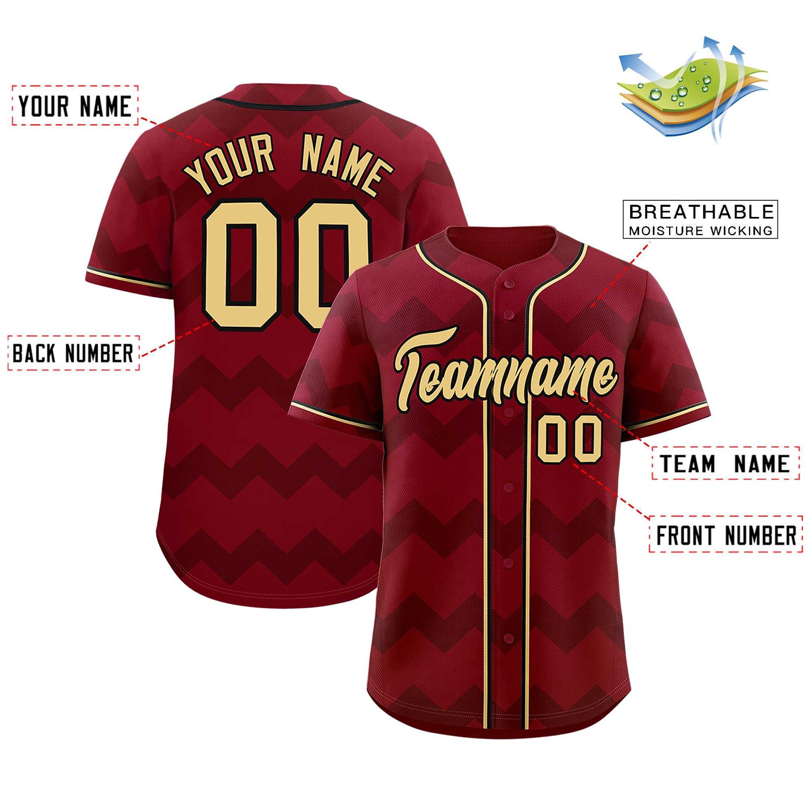 Custom Crimson Khaki-Black Personalized Ripple Design Authentic Baseball Jersey