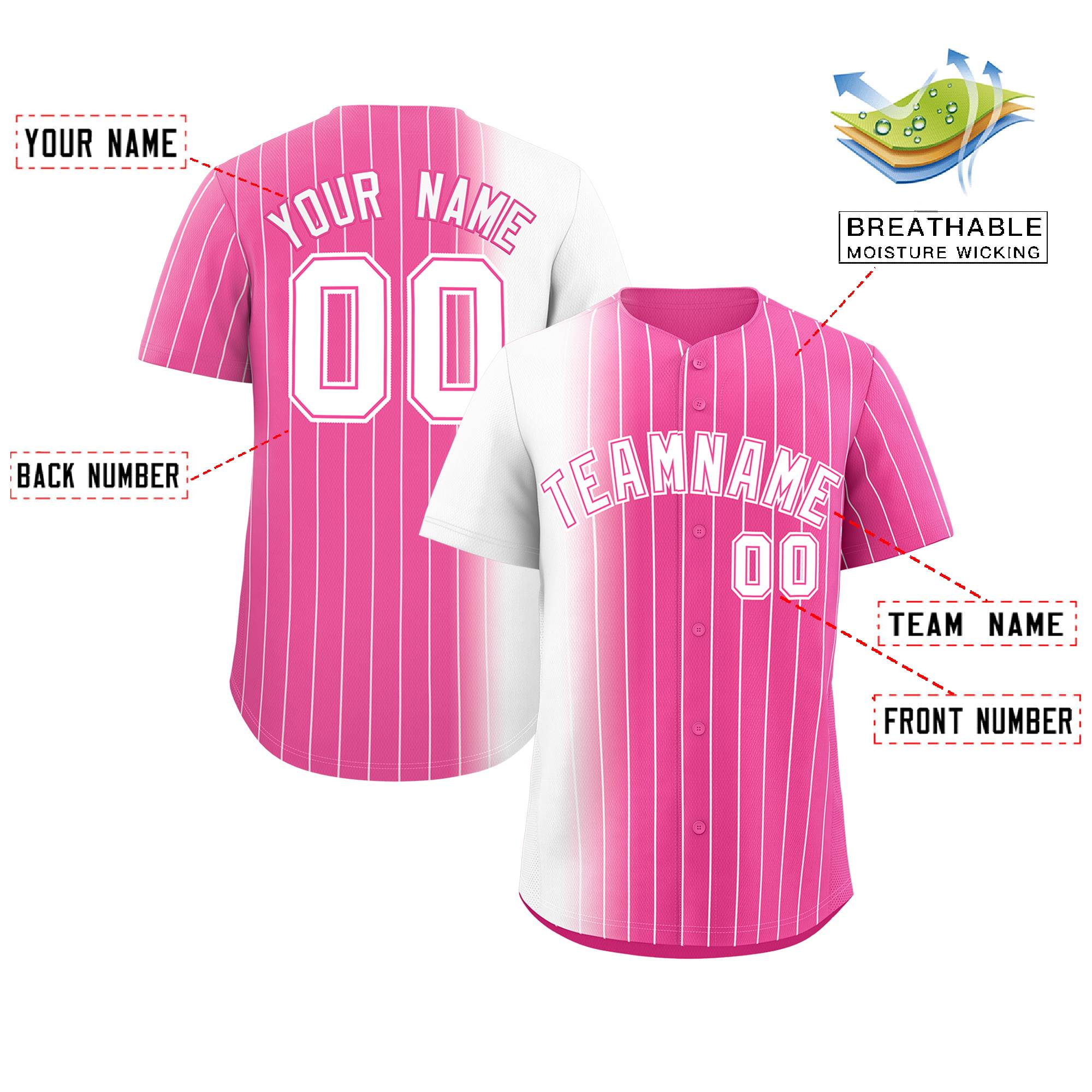 Custom Pink White Pinstripe Personalized Gradient Authentic Baseball Jersey
