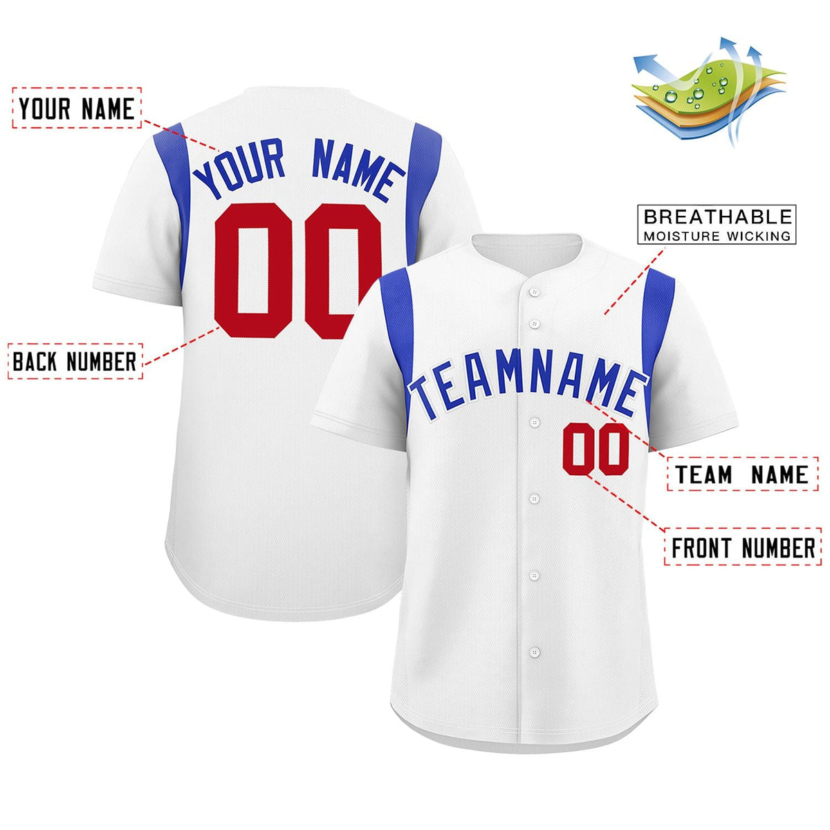Custom White Royal Classic Style Personalized Full Button Authentic Baseball Jersey