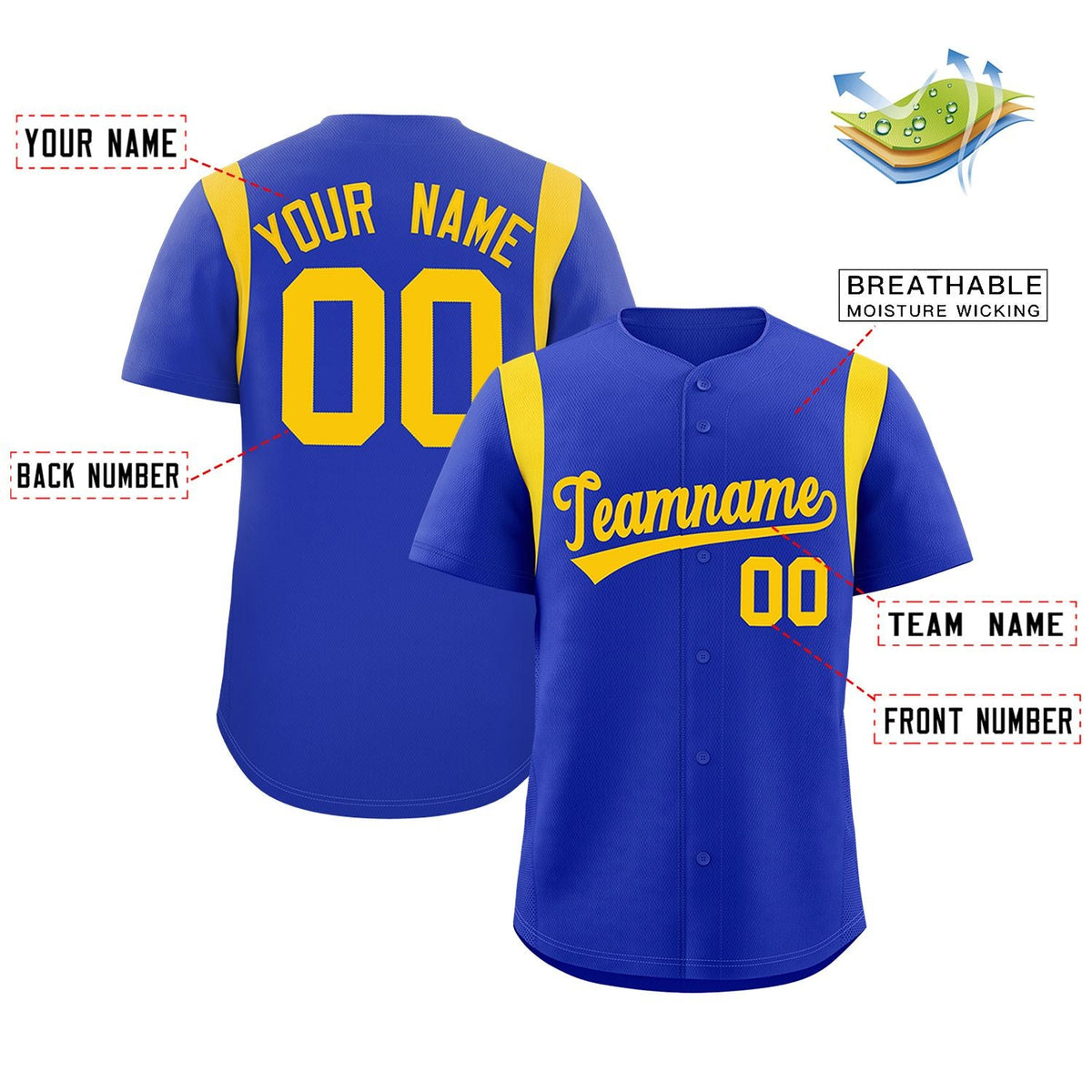 Custom Royal Gold Classic Style Personalized Full Button Authentic Baseball Jersey