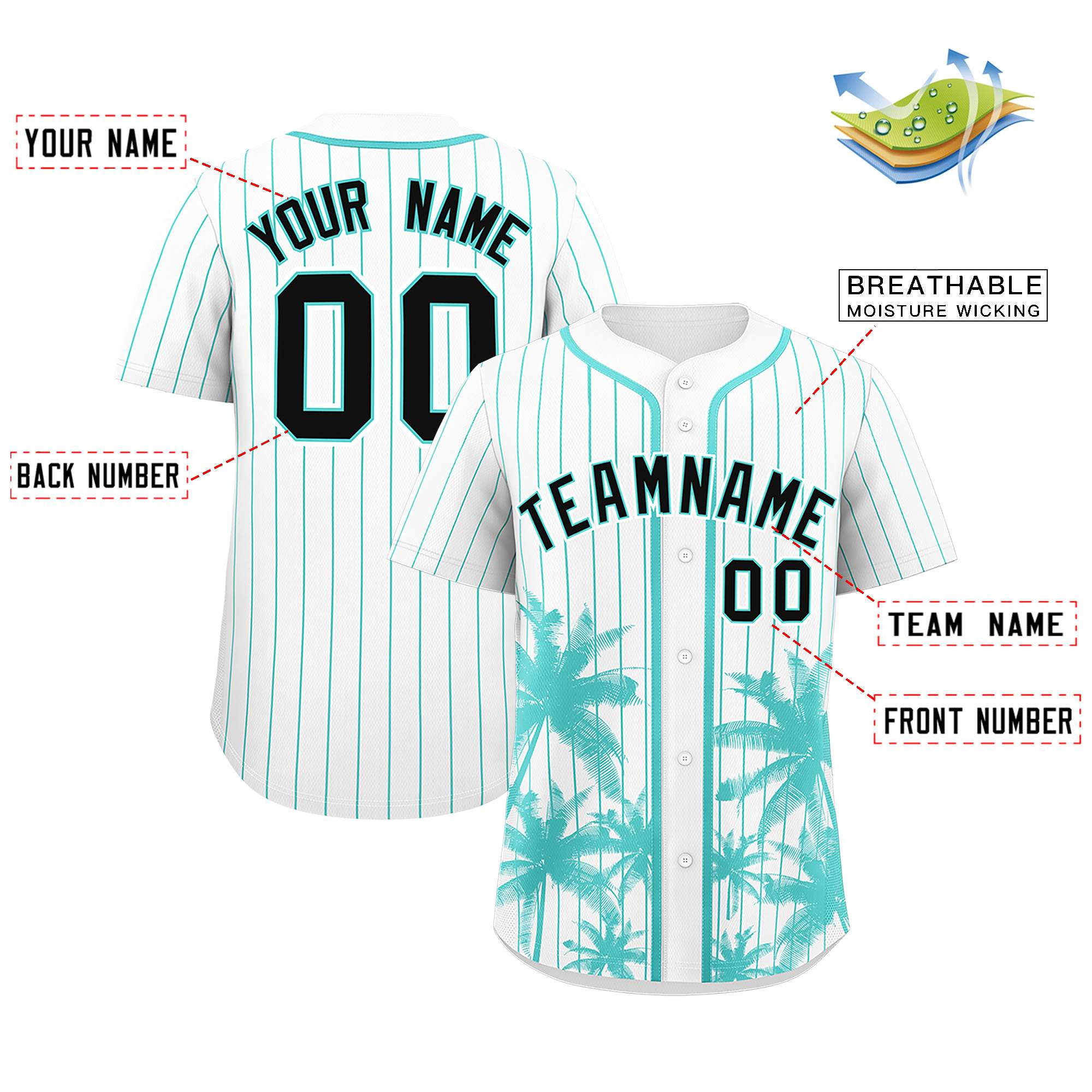 Custom White Bright Green Pinstripe Coconut Tree Pattern Authentic Baseball Jersey