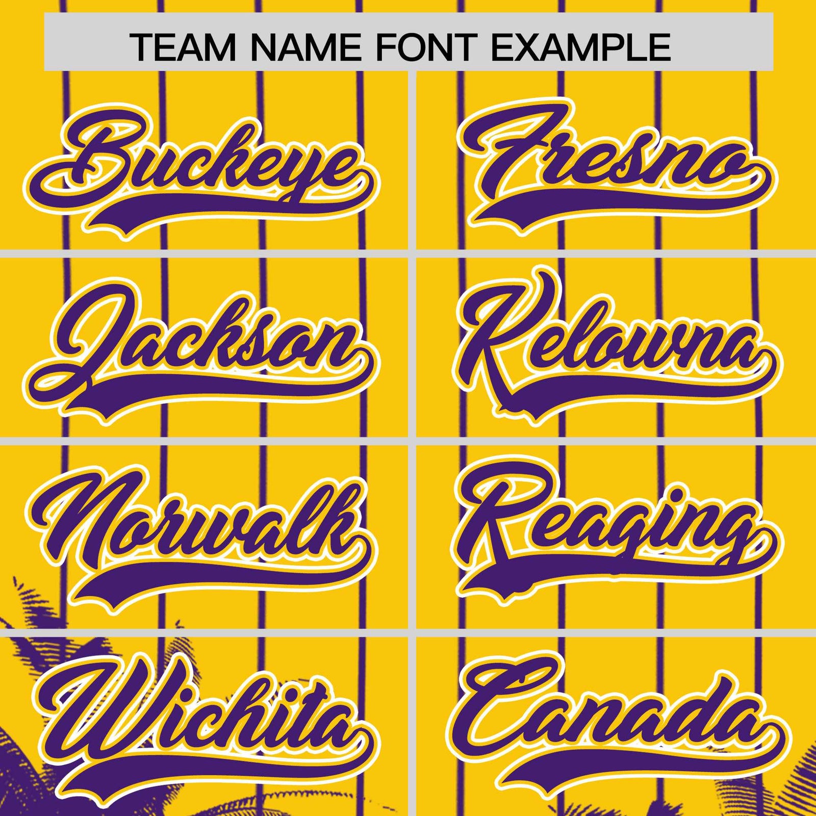 Custom Gold Purple Pinstripe Coconut Tree Pattern Authentic Baseball Jersey