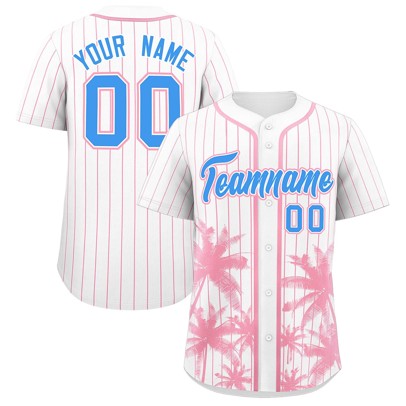 Custom White Light Pink Pinstripe Coconut Tree Pattern Authentic Baseball Jersey