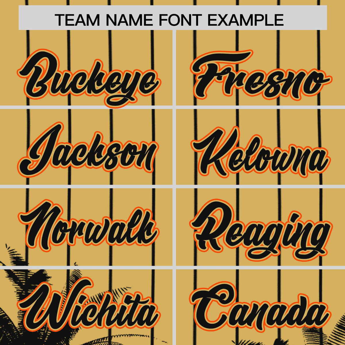 Custom Old Gold Black Pinstripe Coconut Tree Pattern Authentic Baseball Jersey