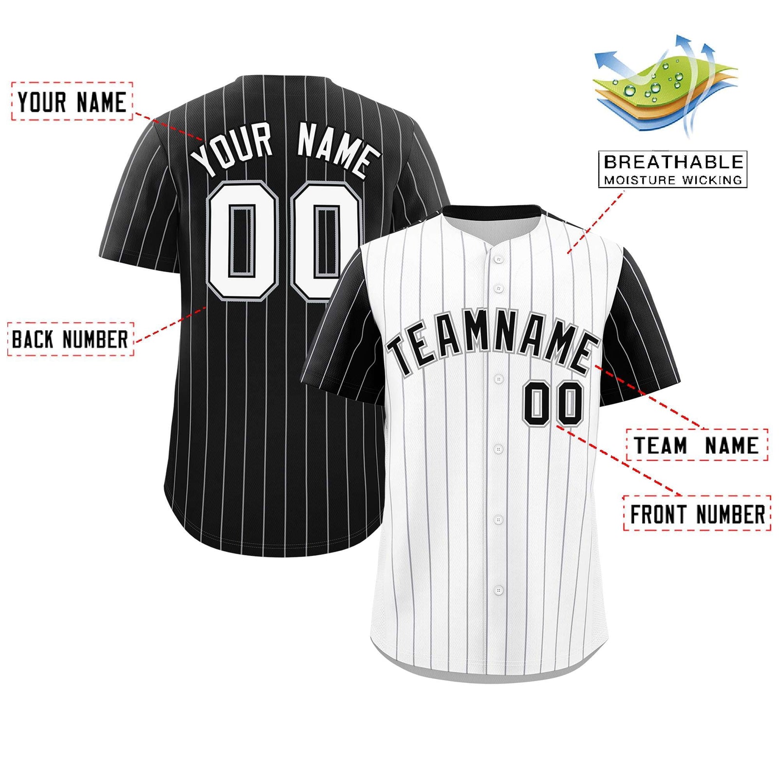 Custom White Black Pinstripe Personalized Raglan Sleeves Authentic Baseball Jersey