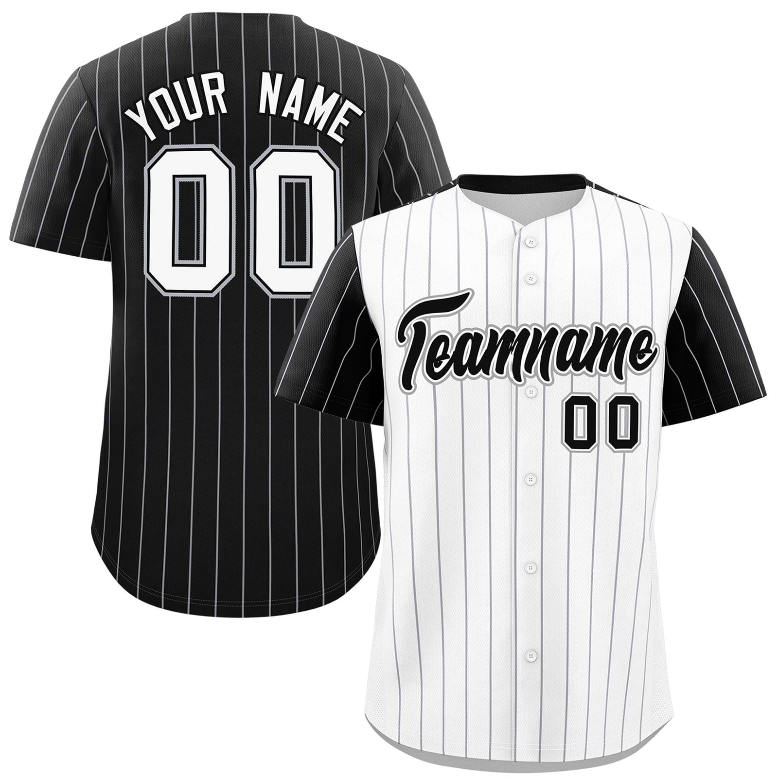 Custom White Black Pinstripe Personalized Raglan Sleeves Authentic Baseball Jersey