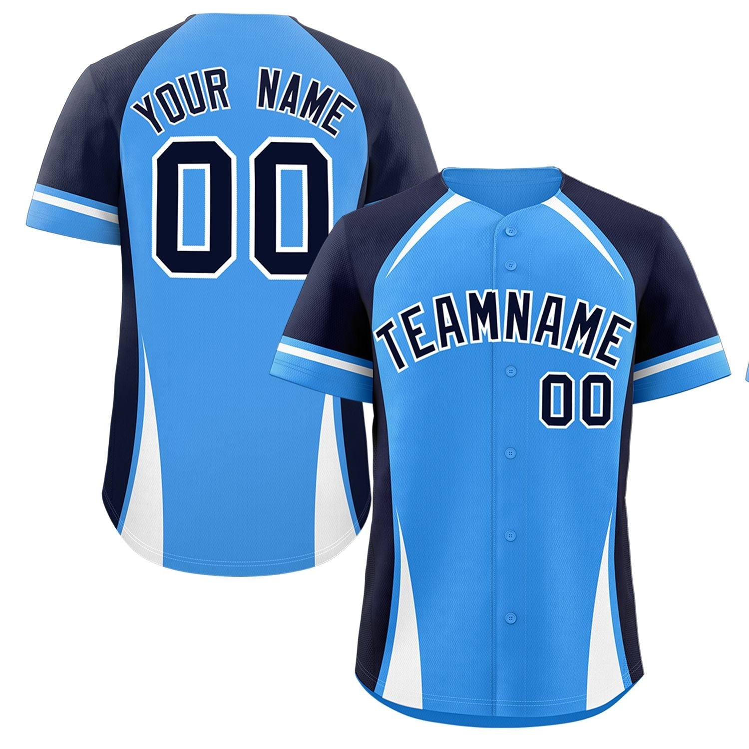 Custom Powder Blue Navy-White Personalized Color Block Authentic Baseball Jersey