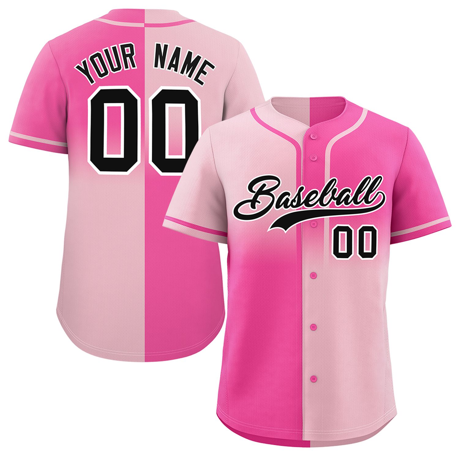 Custom Pink Light Pink Personalized Symmetrical Gradient Design Authentic Baseball Jersey