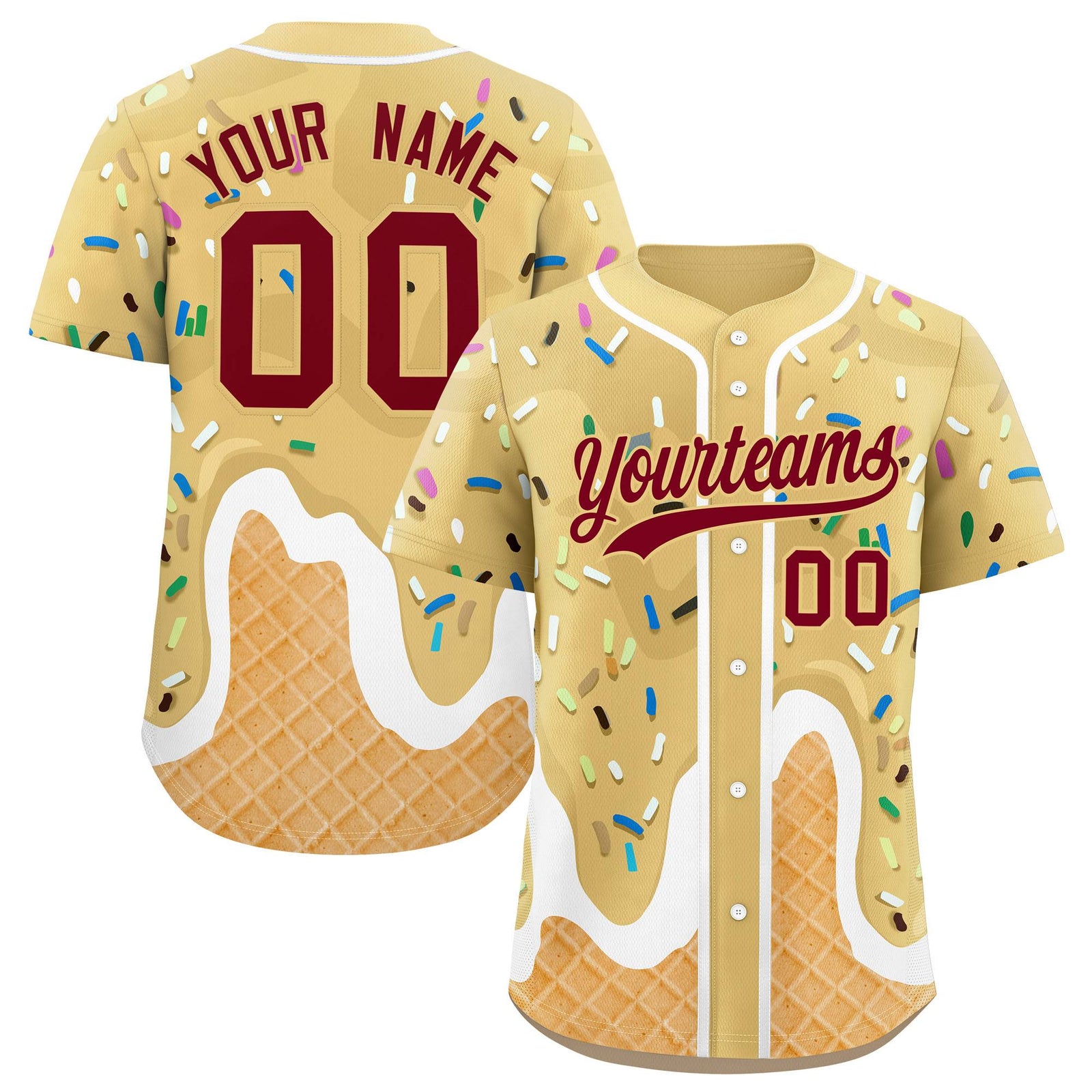 Custom Khaki Ice Cream Cone Graffiti Pattern Fashion Authentic Baseball Jersey