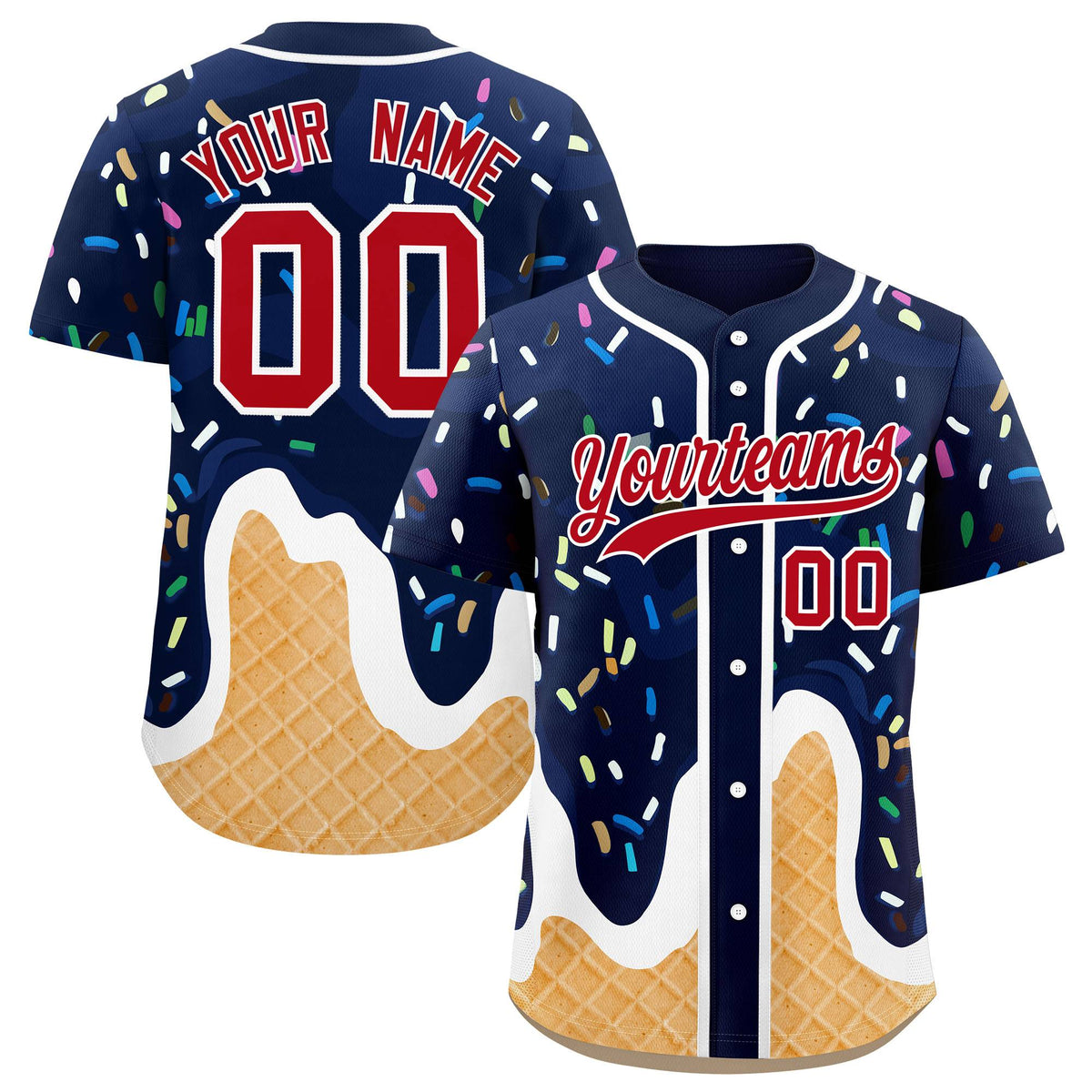 Custom Navy Ice Cream Cone Graffiti Pattern Fashion Authentic Baseball Jersey