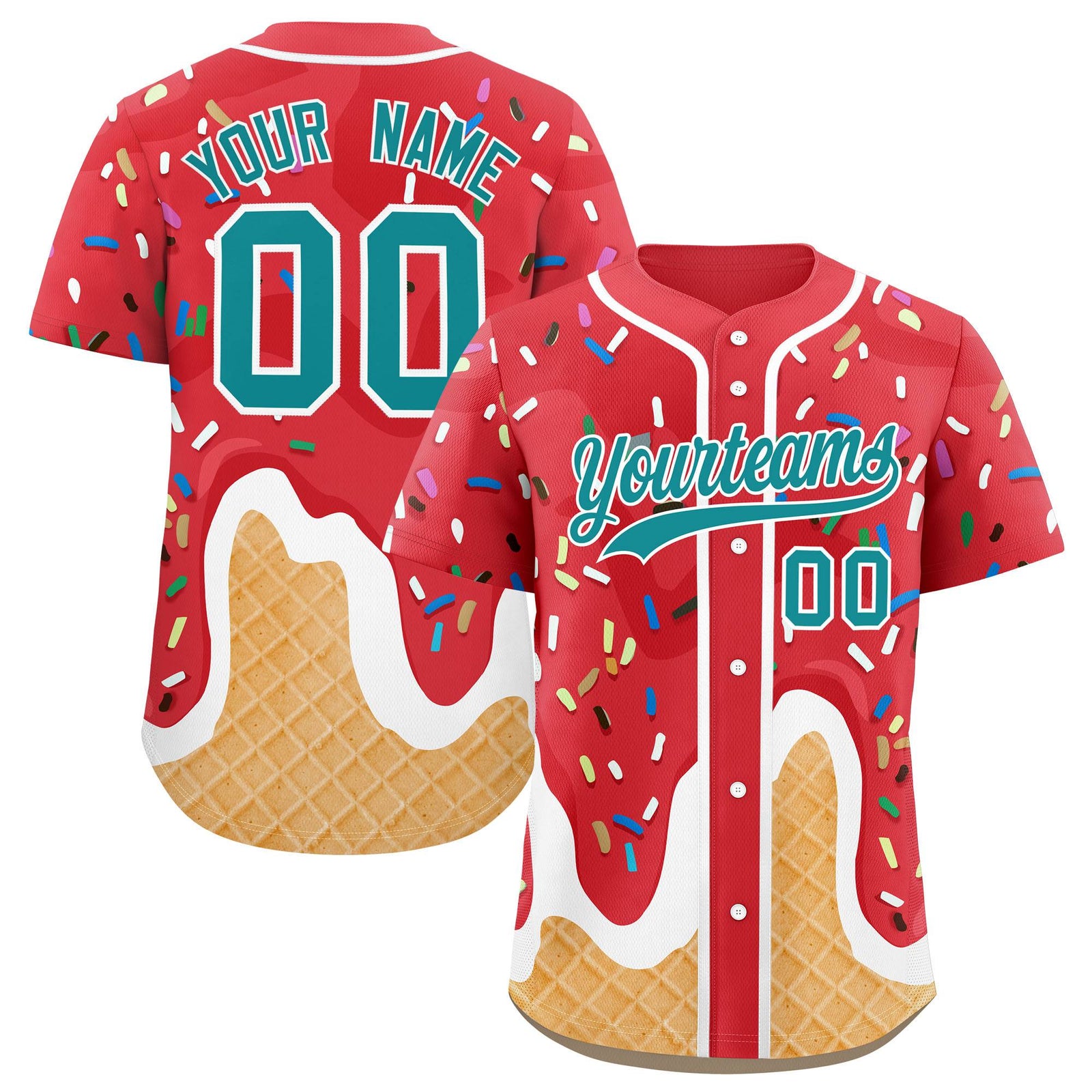 Custom Light Red Ice Cream Cone Graffiti Pattern Fashion Authentic Baseball Jersey
