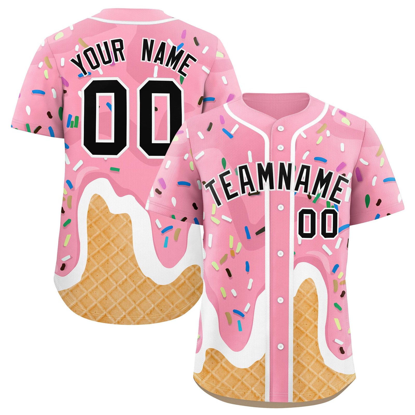 Custom Light Pink Ice Cream Cone Graffiti Pattern Fashion Authentic Baseball Jersey