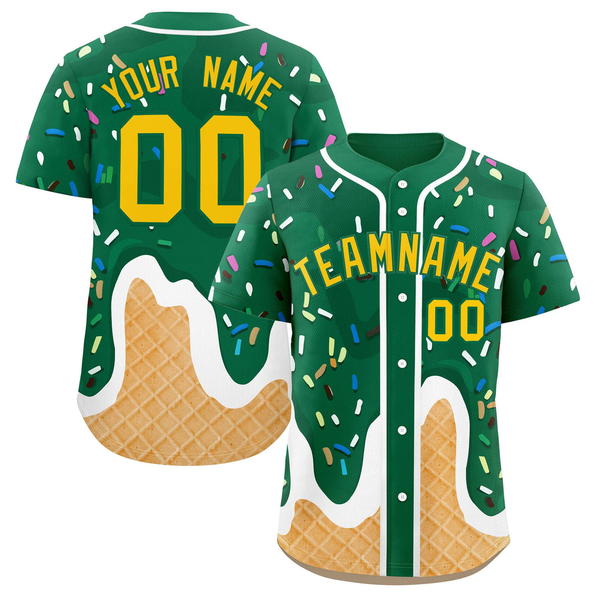 Custom Kelly Green Ice Cream Cone Graffiti Pattern Fashion Authentic Baseball Jersey