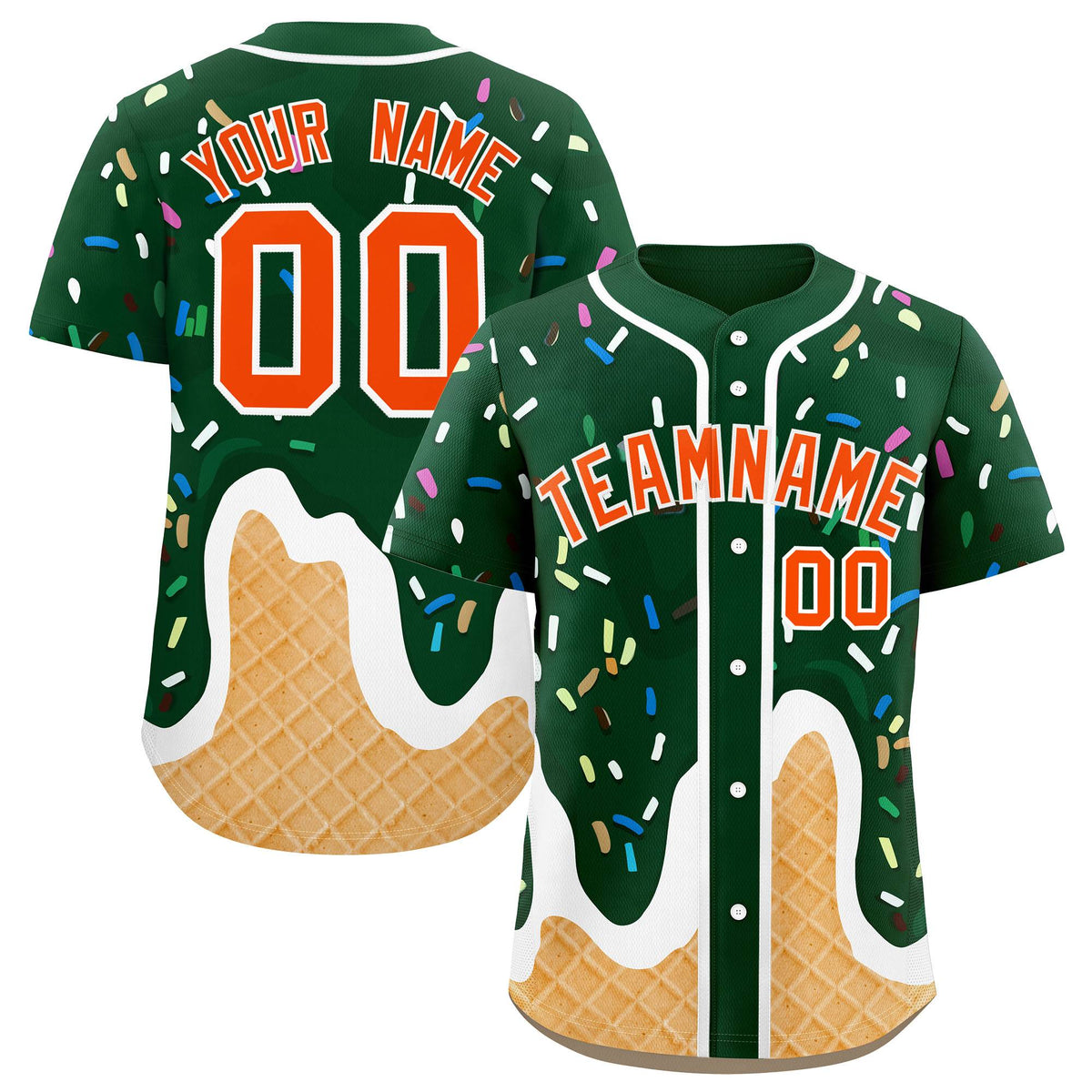Custom Green Ice Cream Cone Graffiti Pattern Fashion Authentic Baseball Jersey
