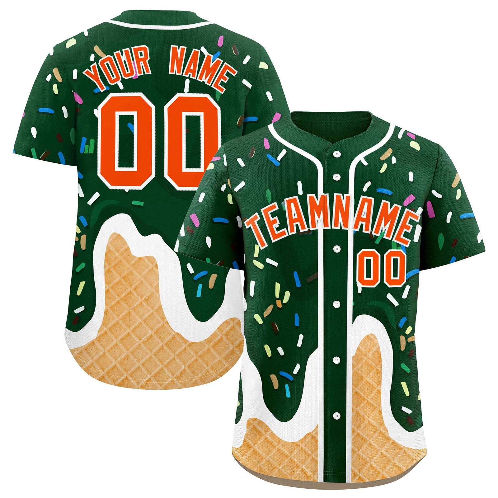 Custom Green Ice Cream Cone Graffiti Pattern Fashion Authentic Baseball Jersey