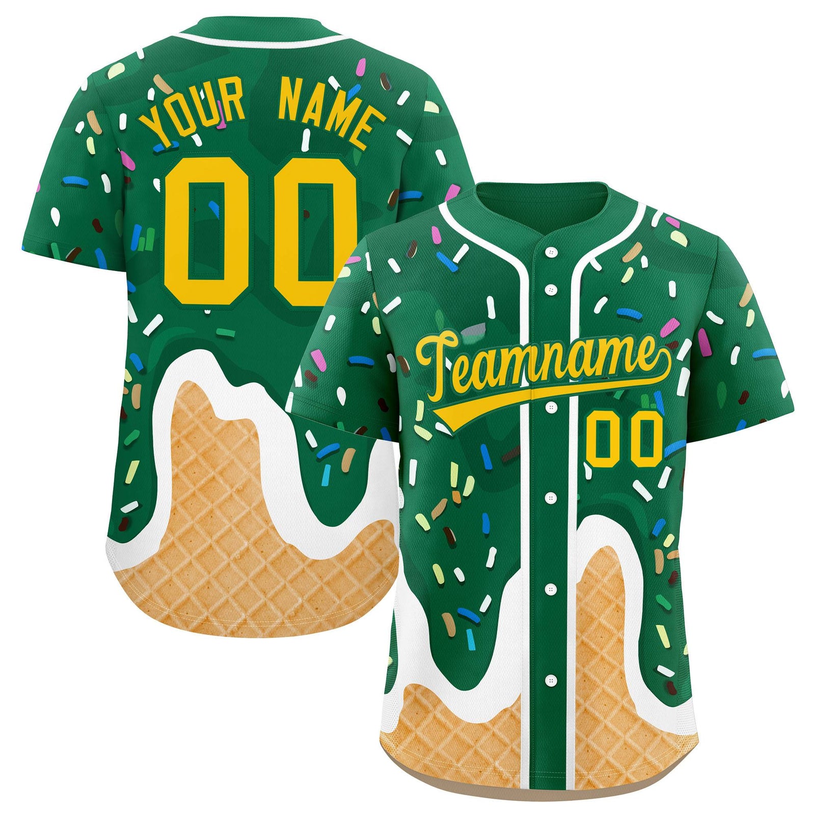 Custom Kelly Green Ice Cream Cone Graffiti Pattern Fashion Authentic Baseball Jersey