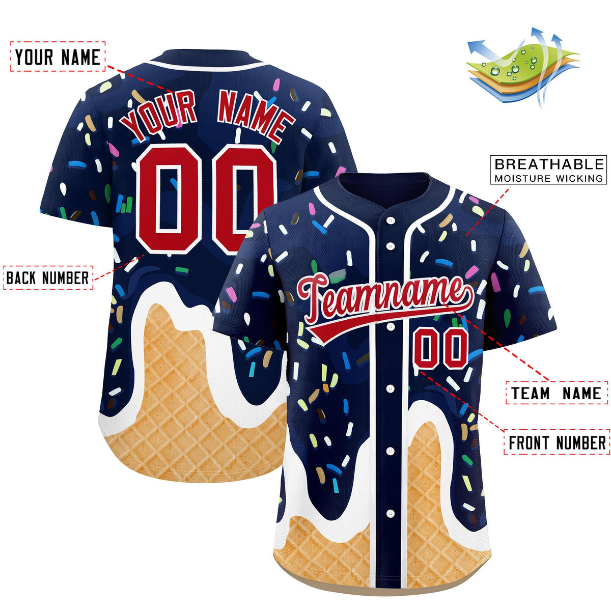 Custom Navy Ice Cream Cone Graffiti Pattern Fashion Authentic Baseball Jersey