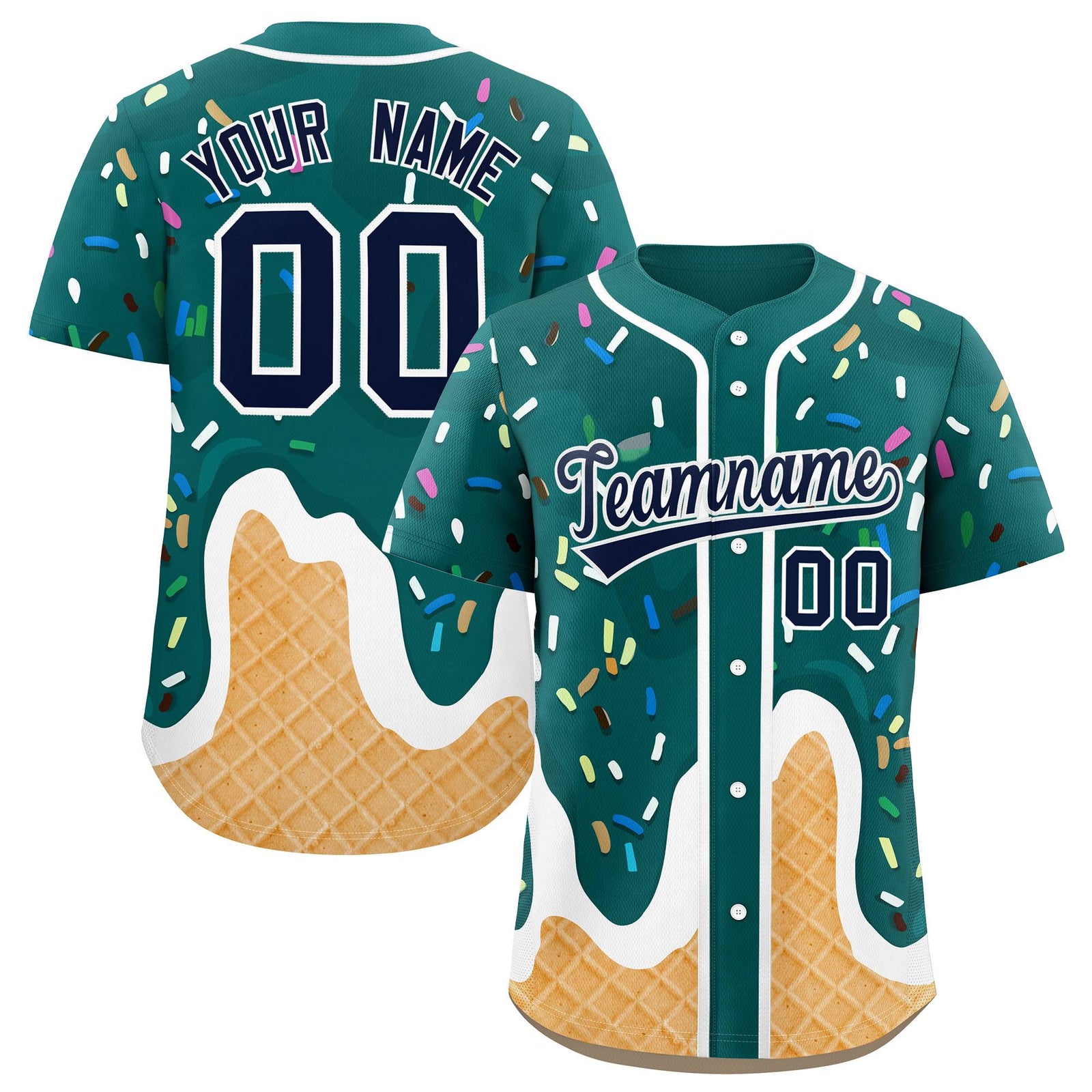 Custom Aqua Ice Cream Cone Graffiti Pattern Fashion Authentic Baseball Jersey