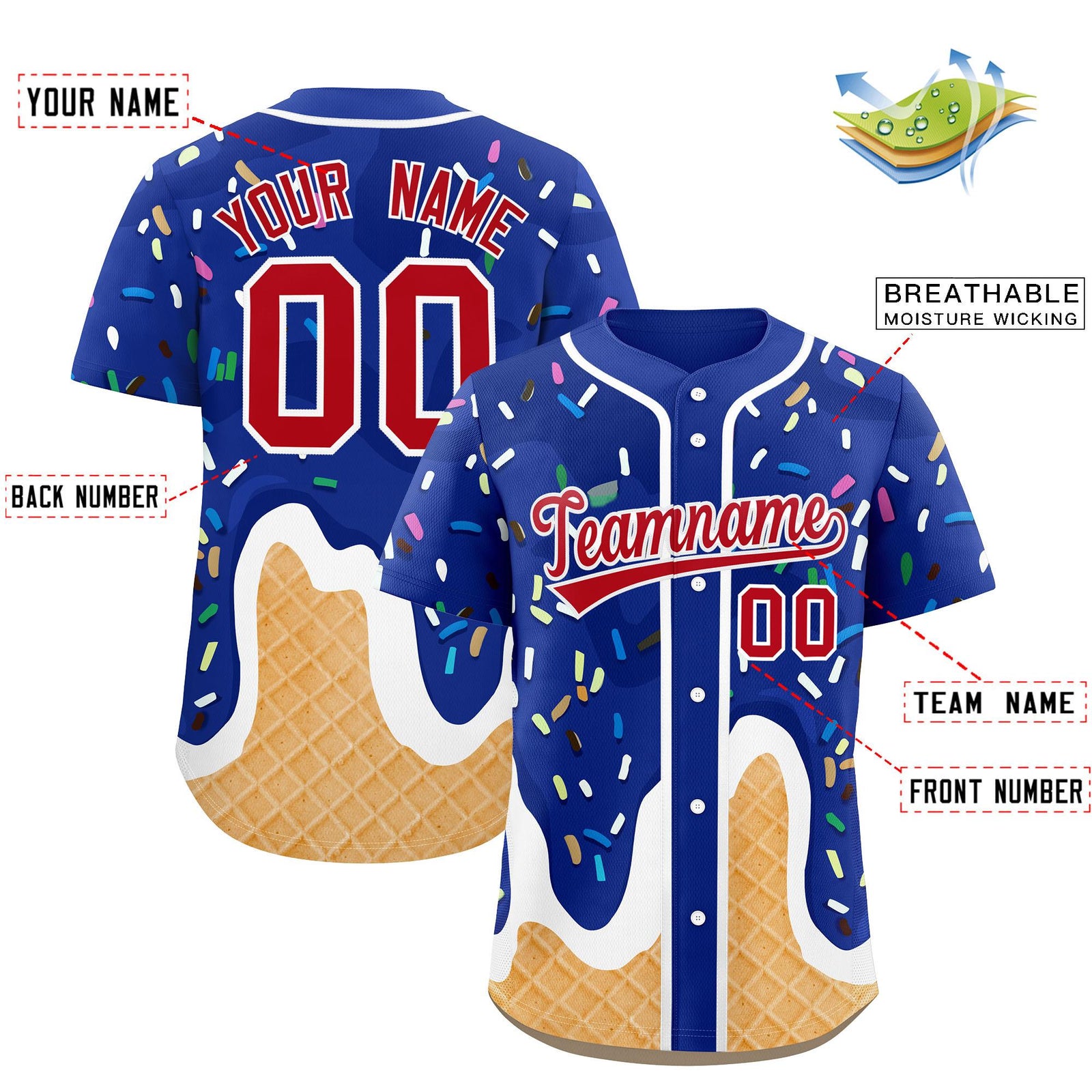 Custom Royal Ice Cream Cone Graffiti Pattern Fashion Authentic Baseball Jersey