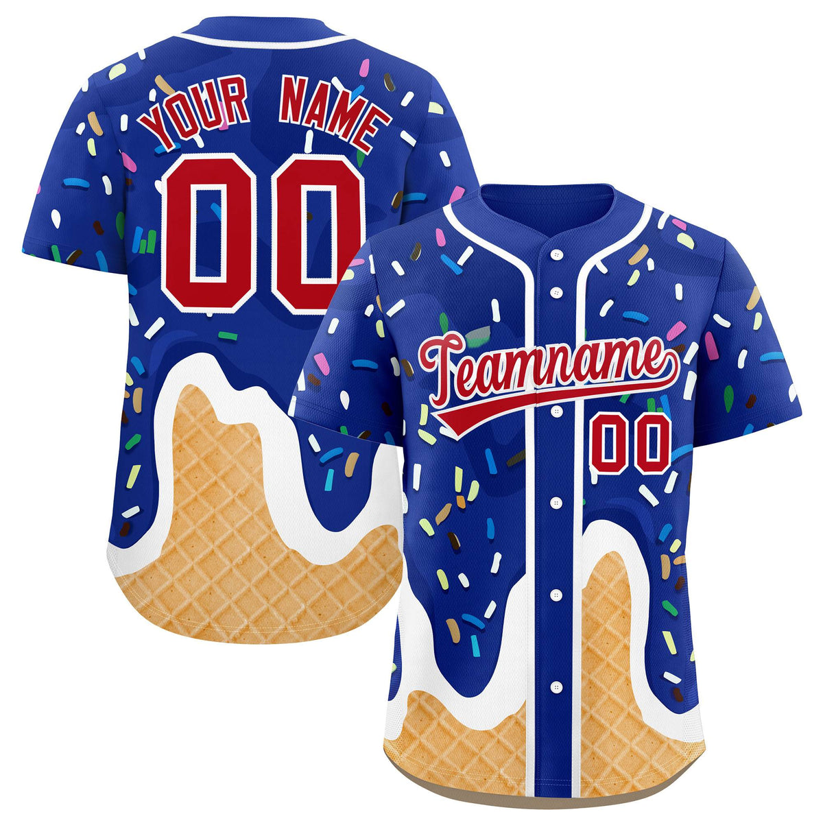 Custom Royal Ice Cream Cone Graffiti Pattern Fashion Authentic Baseball Jersey