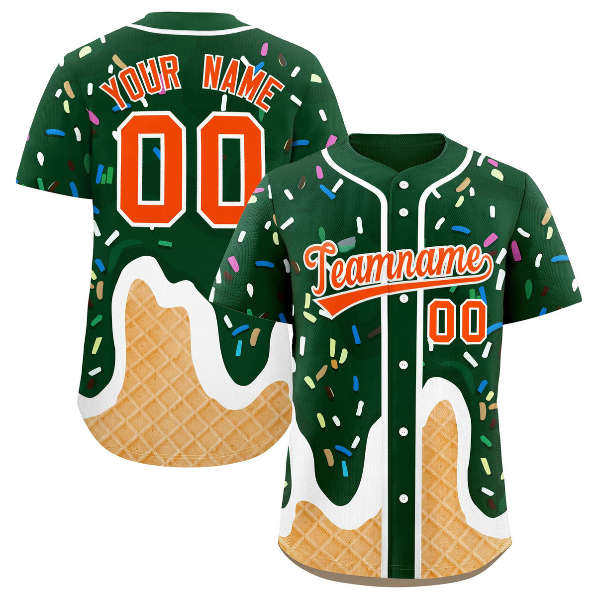 Custom Green Ice Cream Cone Graffiti Pattern Fashion Authentic Baseball Jersey