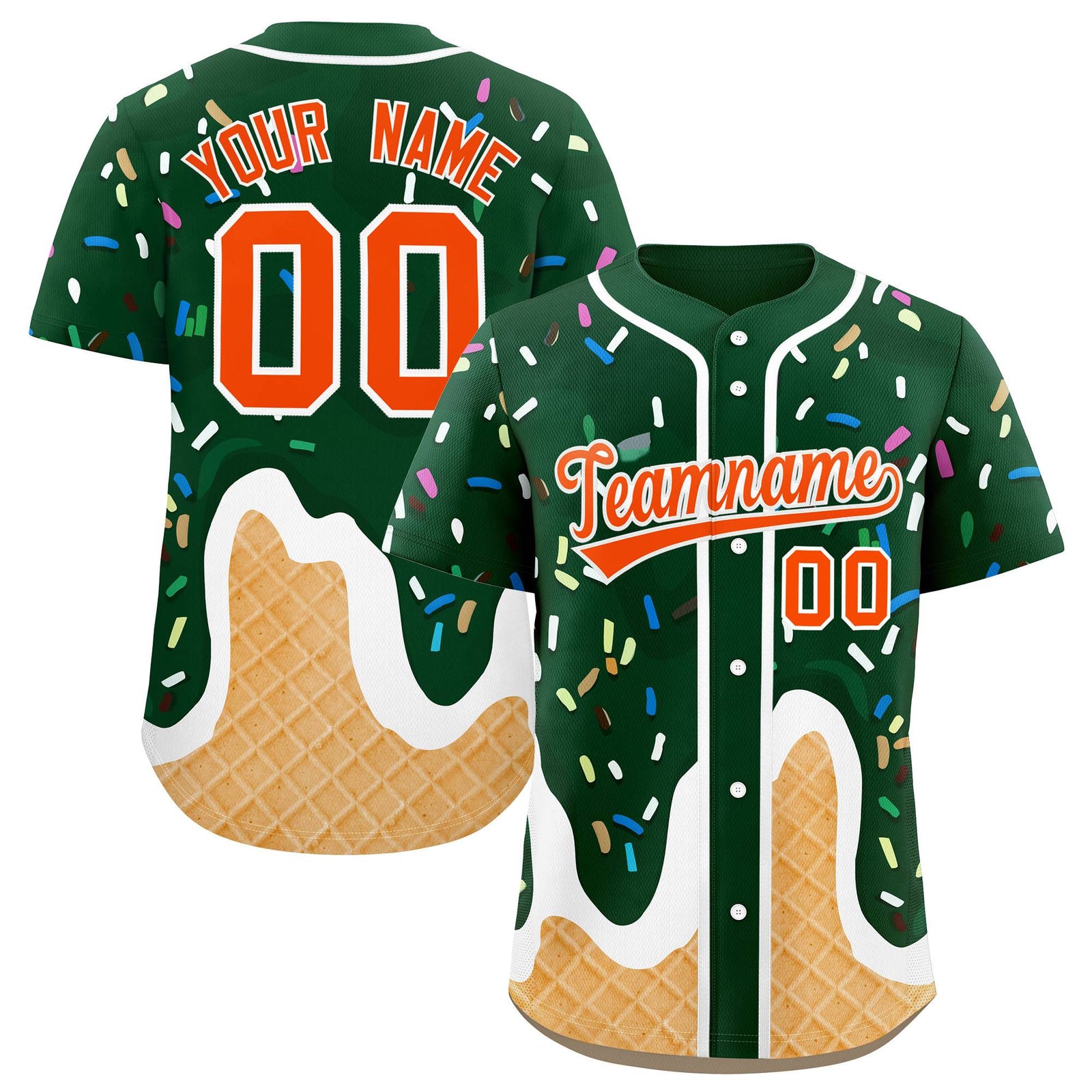 Custom Green Ice Cream Cone Graffiti Pattern Fashion Authentic Baseball Jersey