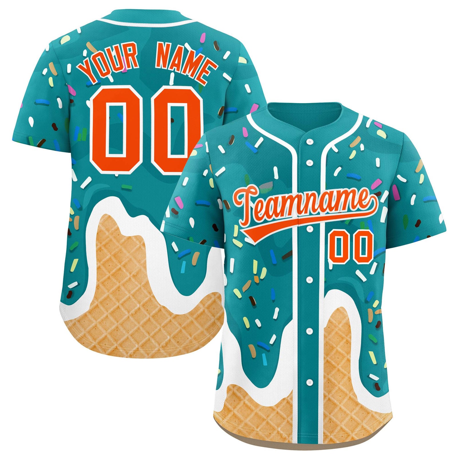 Custom Aqua Ice Cream Cone Graffiti Pattern Fashion Authentic Baseball Jersey