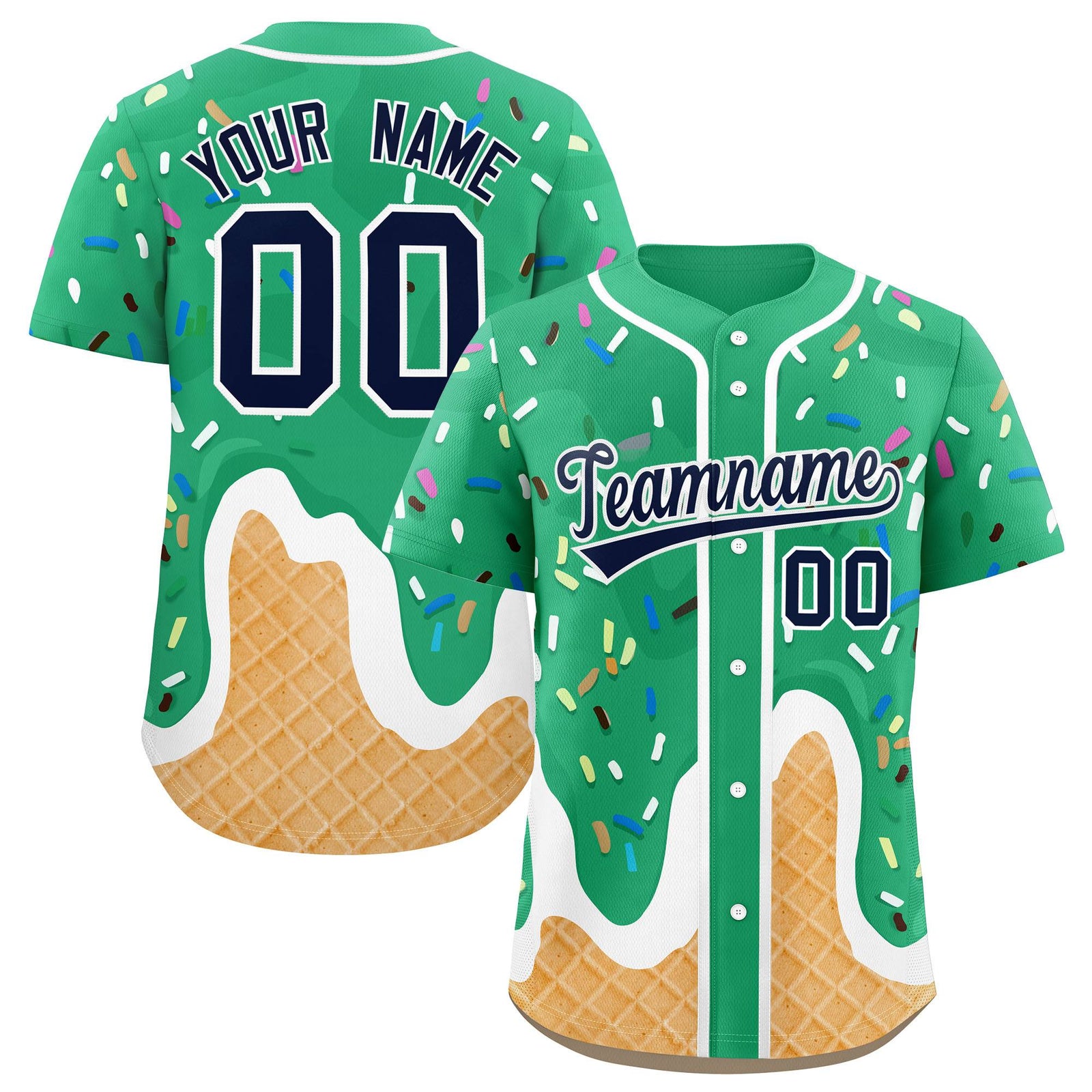 Custom Brilliant Green Ice Cream Cone Graffiti Pattern Fashion Authentic Baseball Jersey