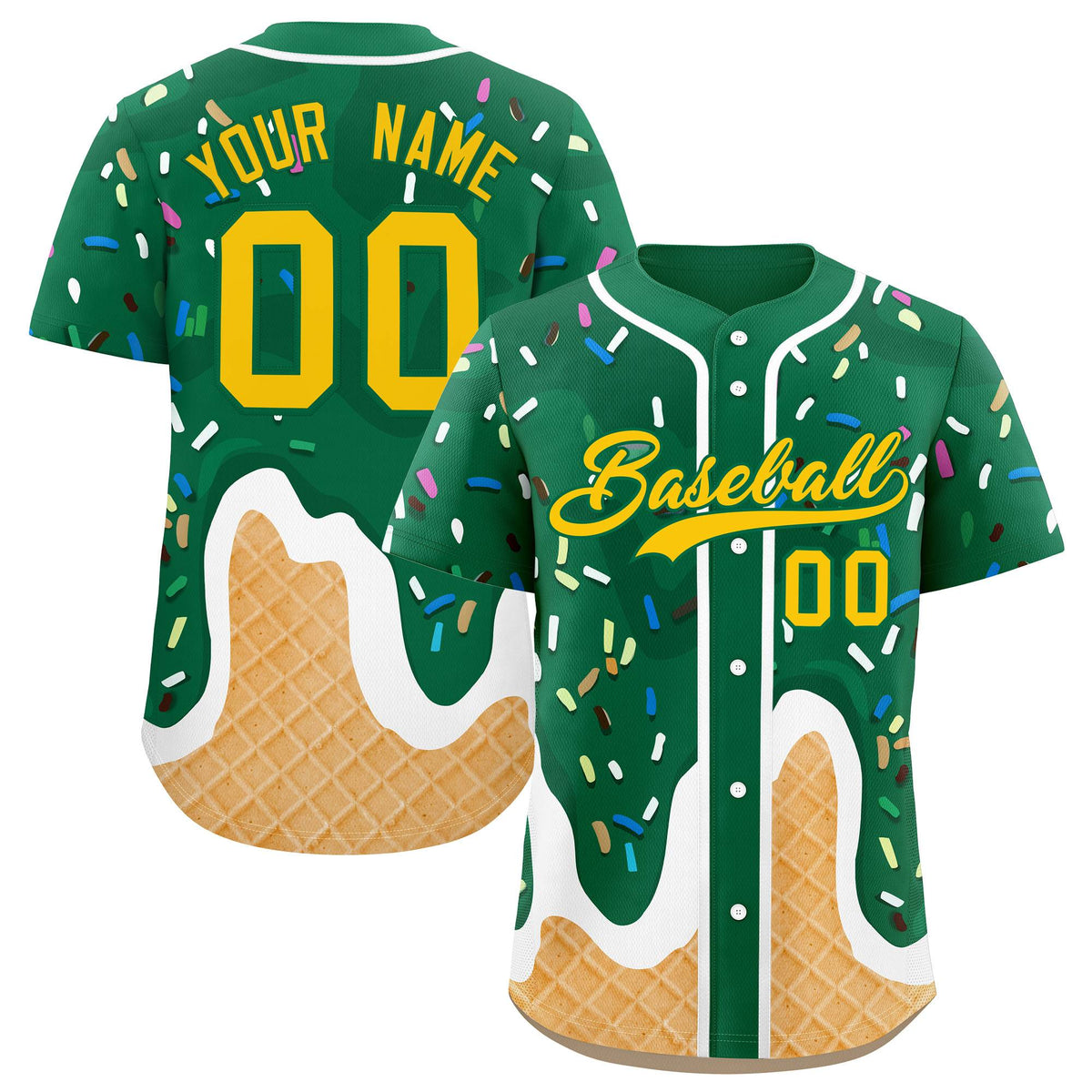 Custom Kelly Green Ice Cream Cone Graffiti Pattern Fashion Authentic Baseball Jersey