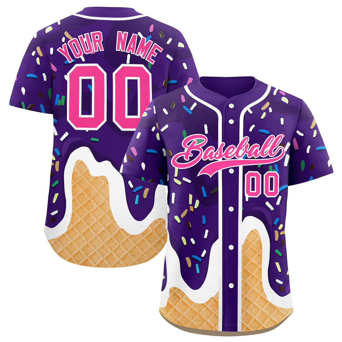 Custom Purple Ice Cream Cone Graffiti Pattern Fashion Authentic Baseball Jersey