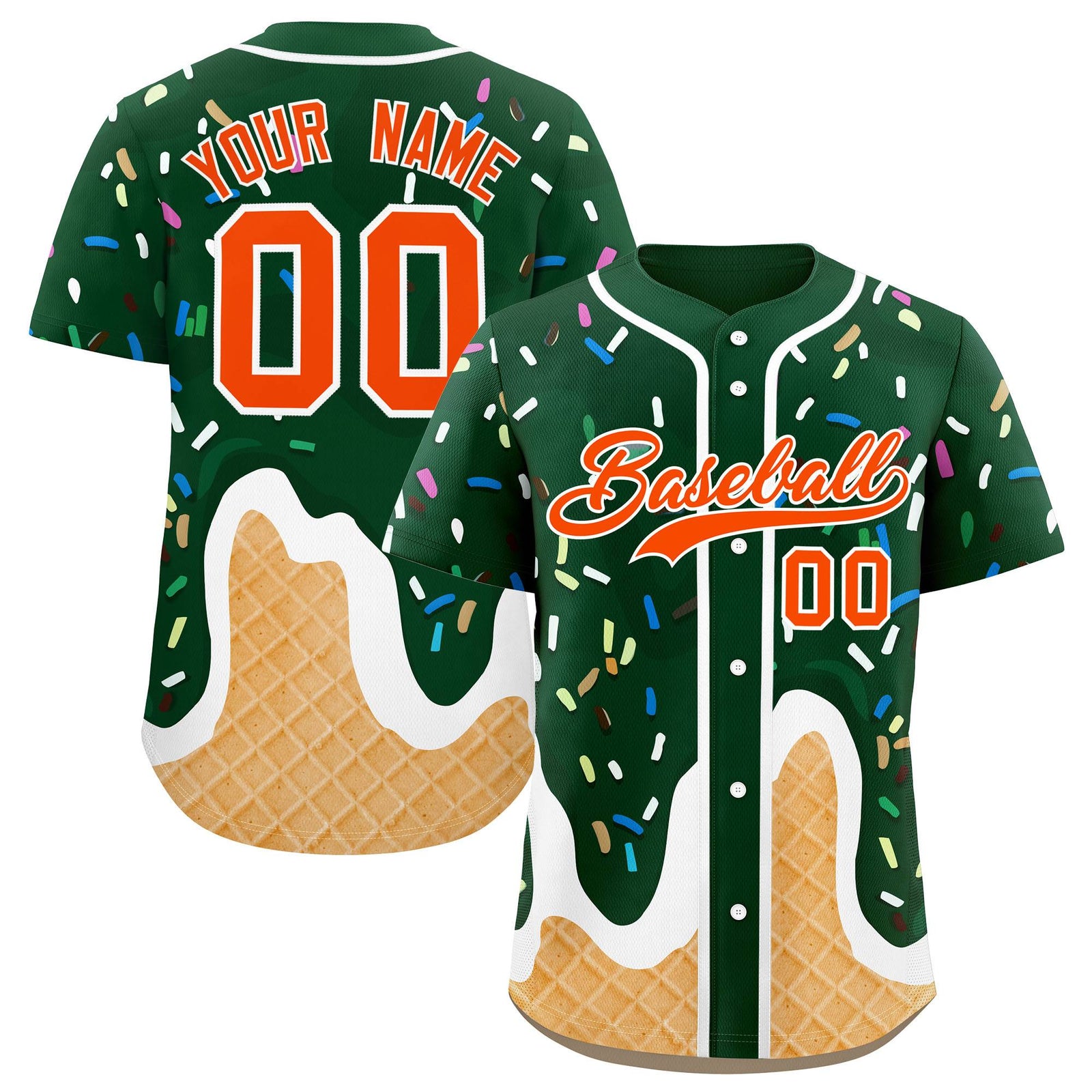 Custom Green Ice Cream Cone Graffiti Pattern Fashion Authentic Baseball Jersey
