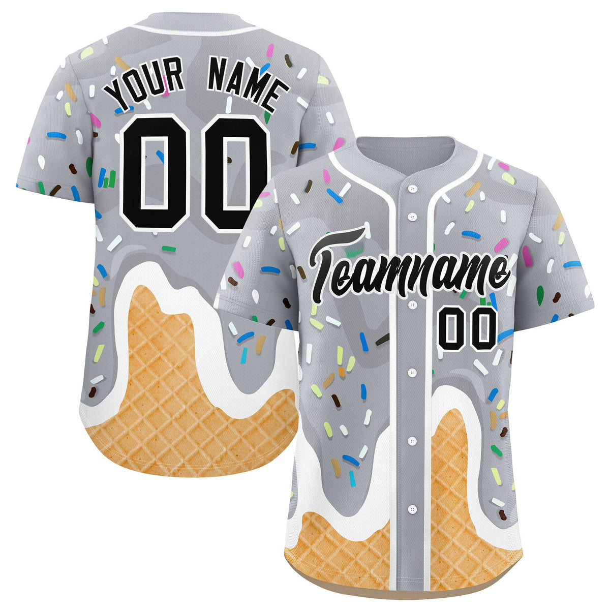 Custom Gray Ice Cream Cone Graffiti Pattern Fashion Authentic Baseball Jersey