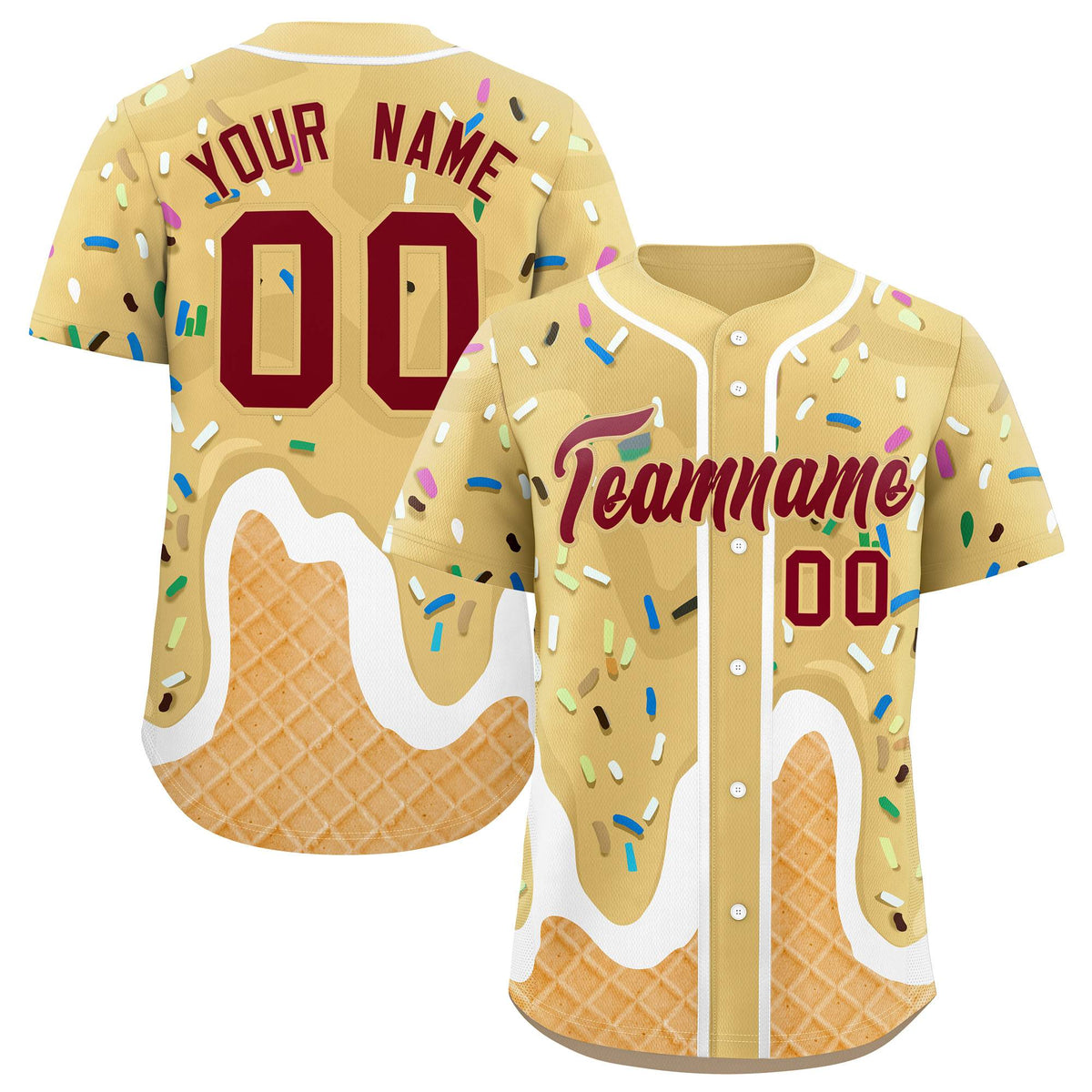 Custom Khaki Ice Cream Cone Graffiti Pattern Fashion Authentic Baseball Jersey