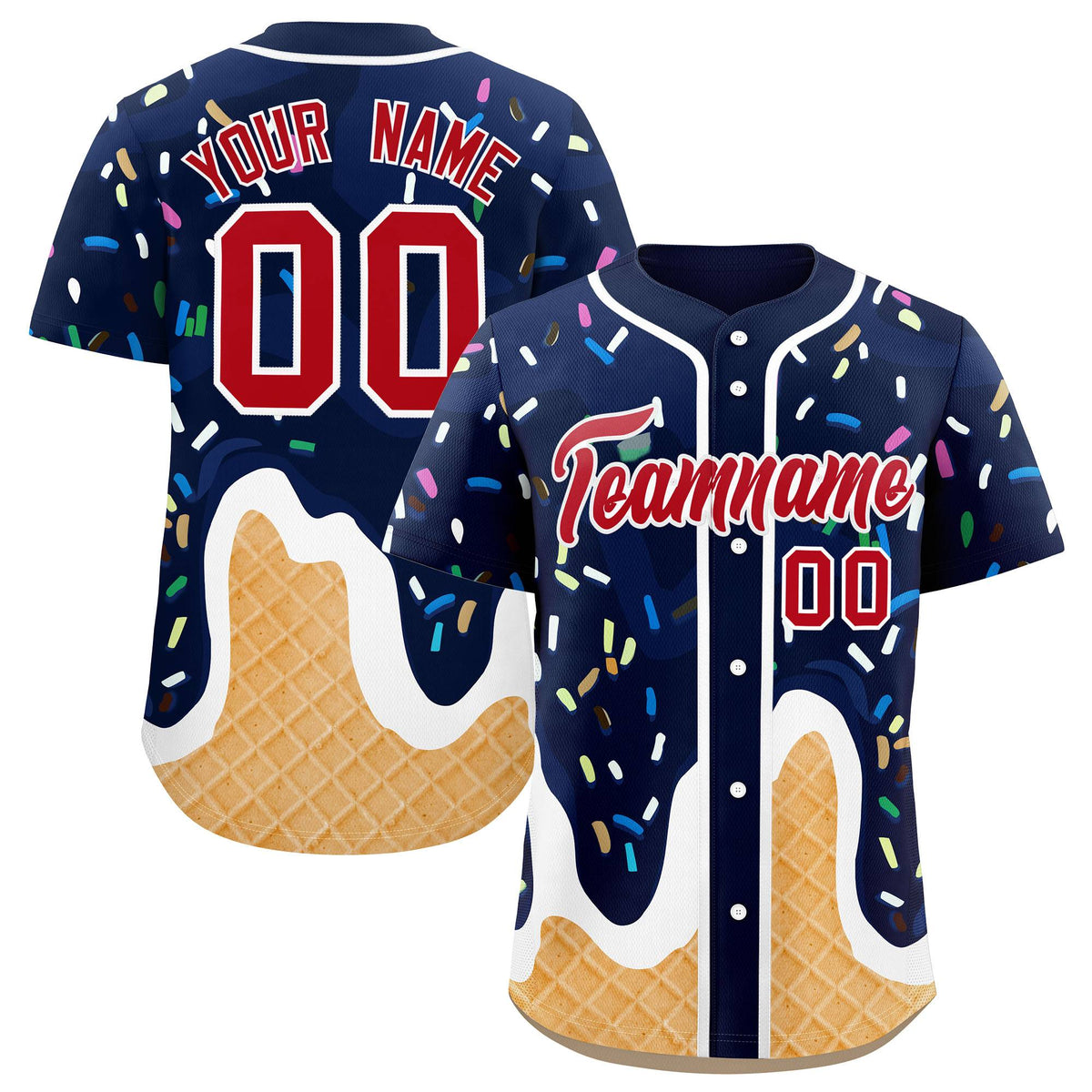 Custom Navy Ice Cream Cone Graffiti Pattern Fashion Authentic Baseball Jersey