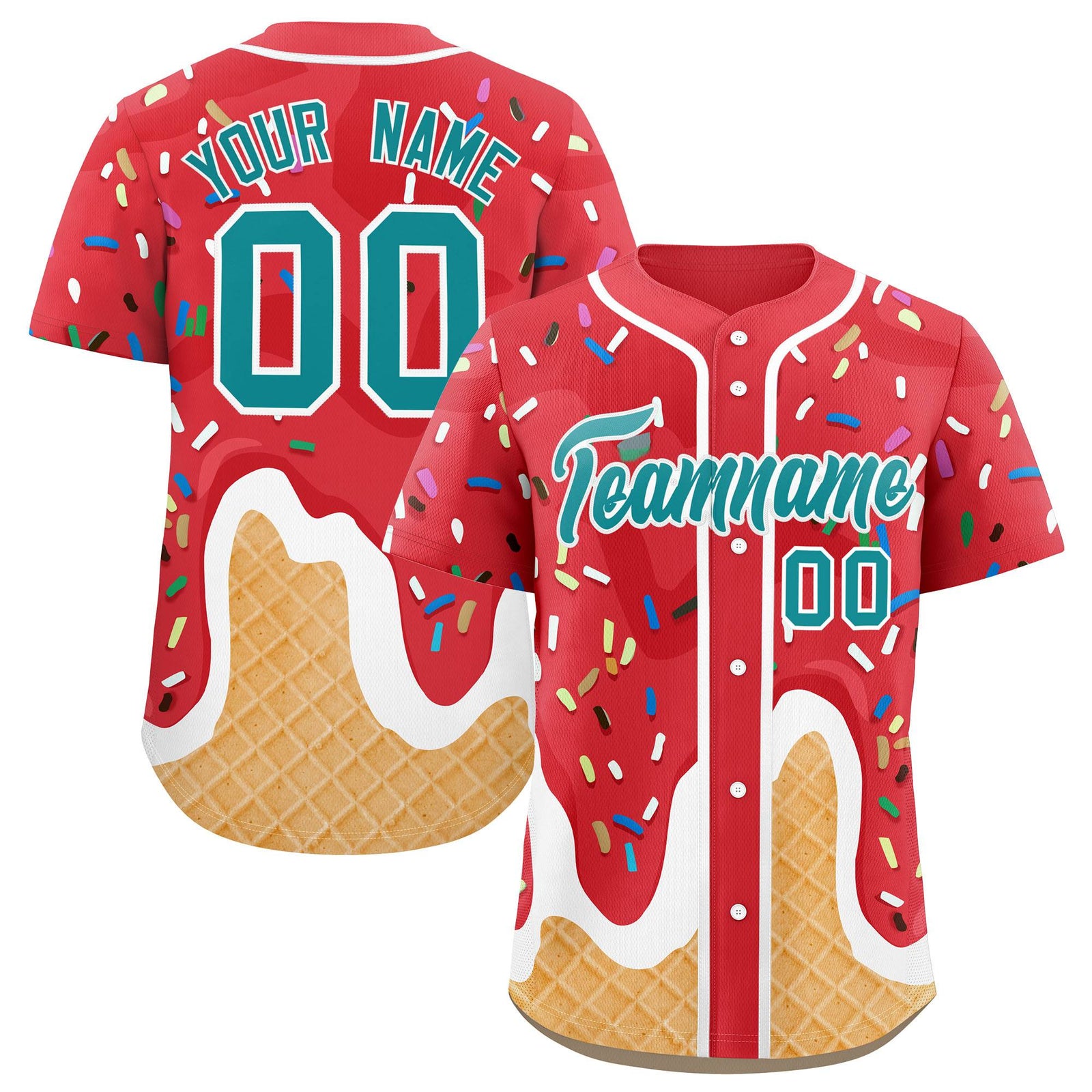 Custom Light Red Ice Cream Cone Graffiti Pattern Fashion Authentic Baseball Jersey