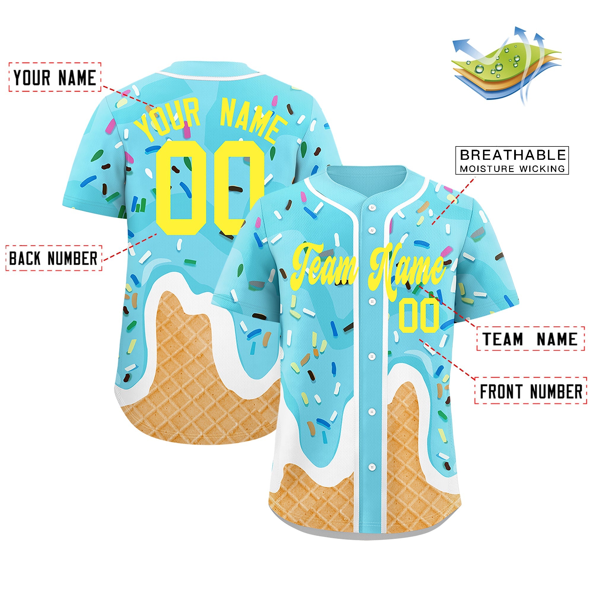 Fans-Made | Custom Blue Ice Cream Cone Graffiti Pattern Fashion Authentic Baseball Jersey From Evan Neufang ¨C Available for Reorder