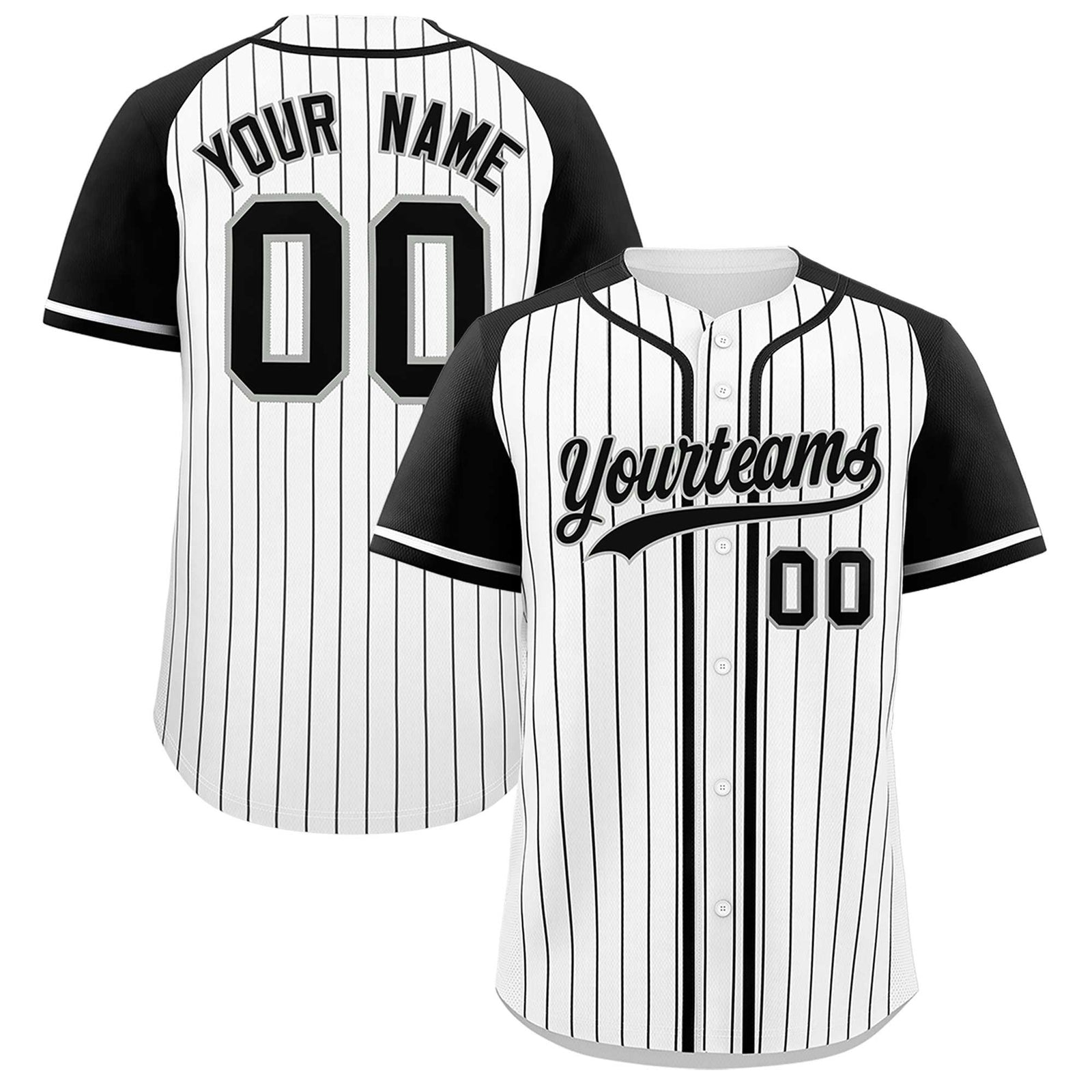 Custom White Black Stripe Fashion Raglan Sleeves Authentic Baseball Jersey