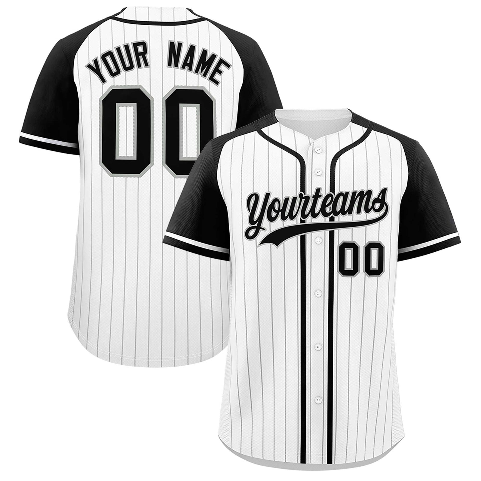 Custom White Black Stripe Fashion Raglan Sleeves Authentic Baseball Jersey