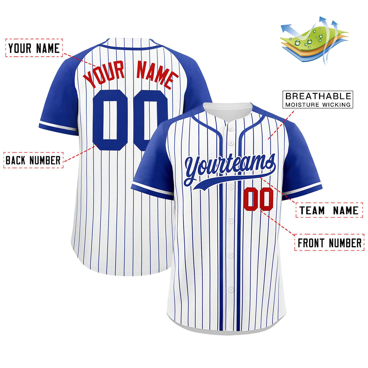Custom White Royal Stripe Fashion Raglan Sleeves Authentic Baseball Jersey