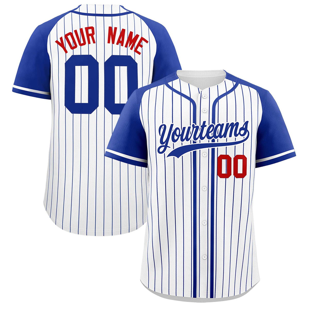 Custom White Royal Stripe Fashion Raglan Sleeves Authentic Baseball Jersey
