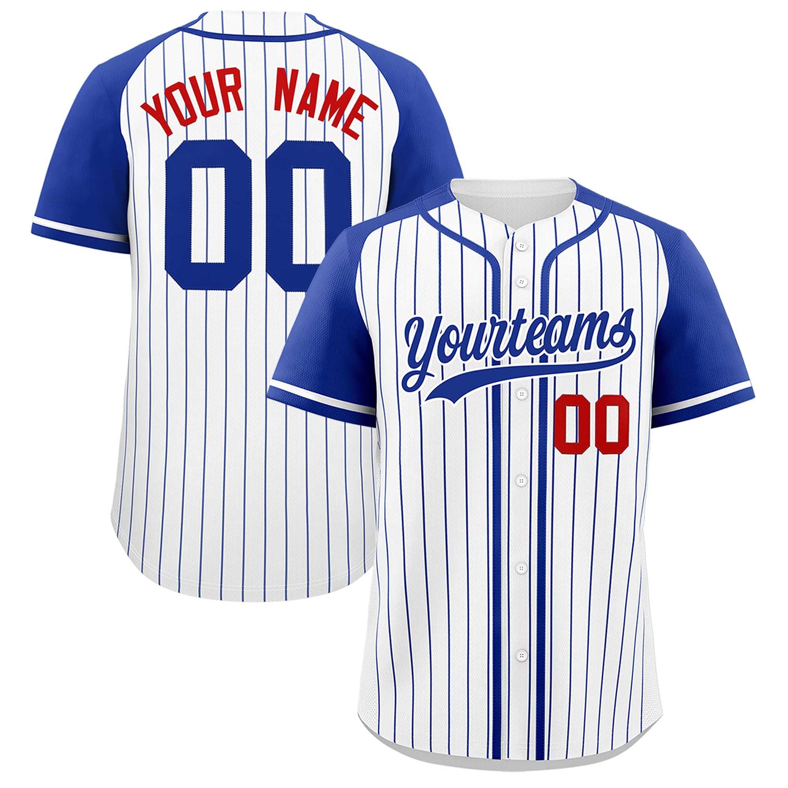 Custom White Royal Stripe Fashion Raglan Sleeves Authentic Baseball Jersey