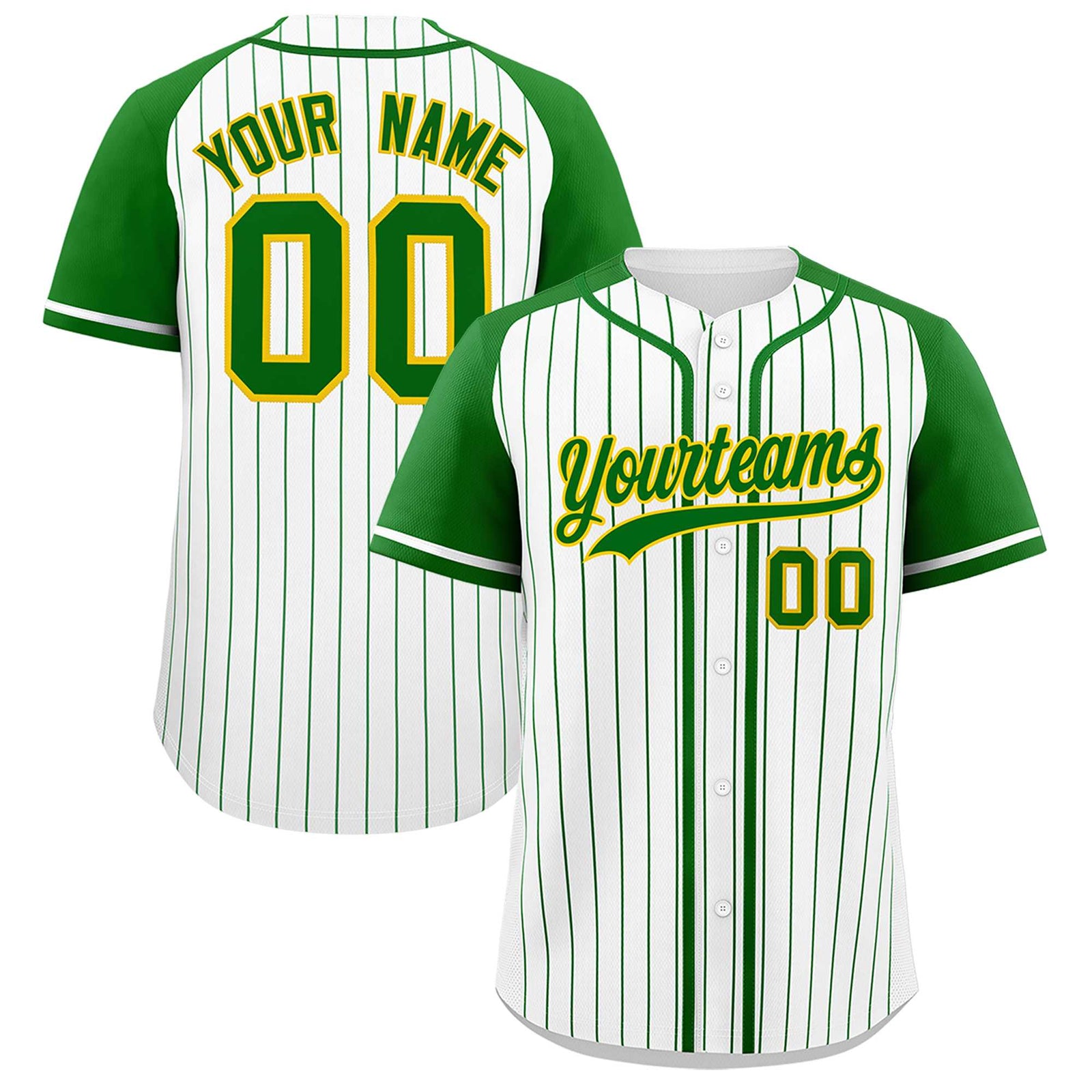 Custom White Kelly Green Stripe Fashion Raglan Sleeves Authentic Baseball Jersey