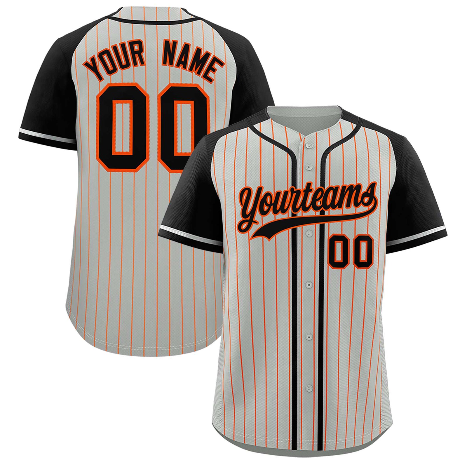 Custom Gray Black Stripe Fashion Raglan Sleeves Authentic Baseball Jersey