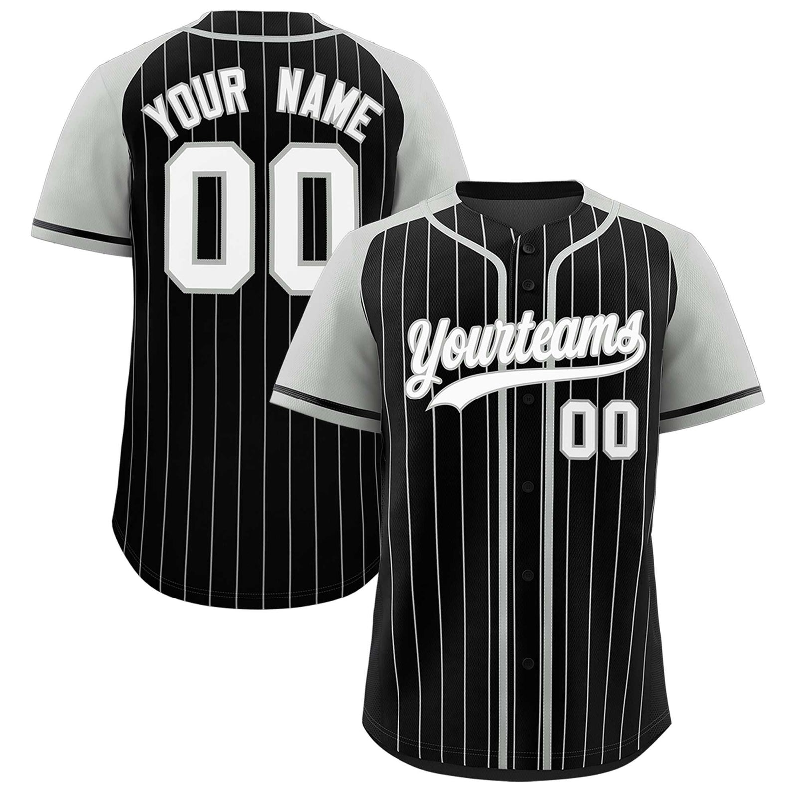 Custom Black Gray Stripe Fashion Raglan Sleeves Authentic Baseball Jersey