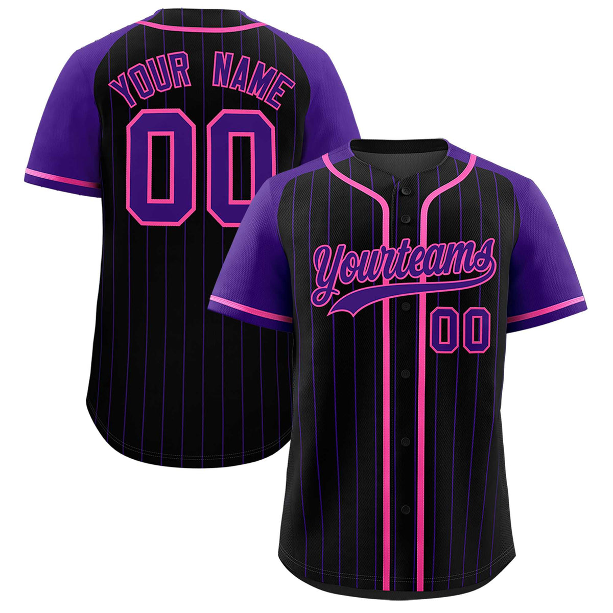 Custom Black Purple Stripe Fashion Raglan Sleeves Authentic Baseball Jersey