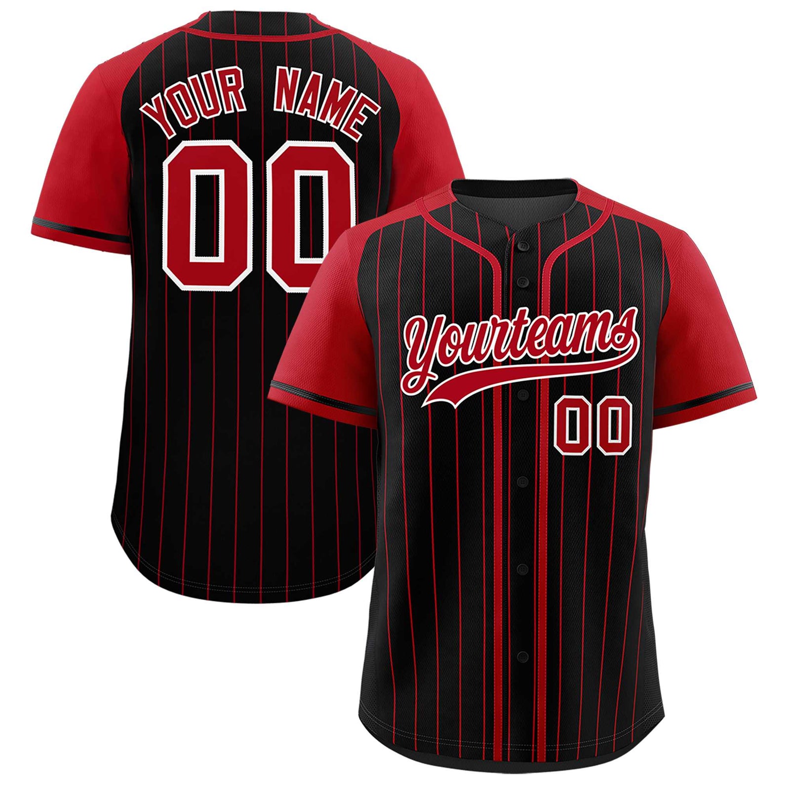 Custom Black Red Stripe Fashion Raglan Sleeves Authentic Baseball Jersey