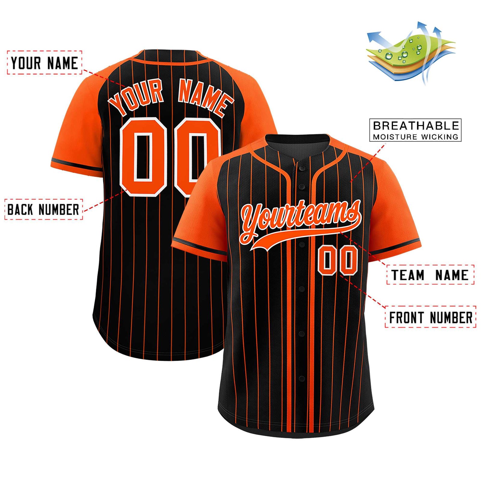 Custom Black Orange Stripe Fashion Raglan Sleeves Authentic Baseball Jersey