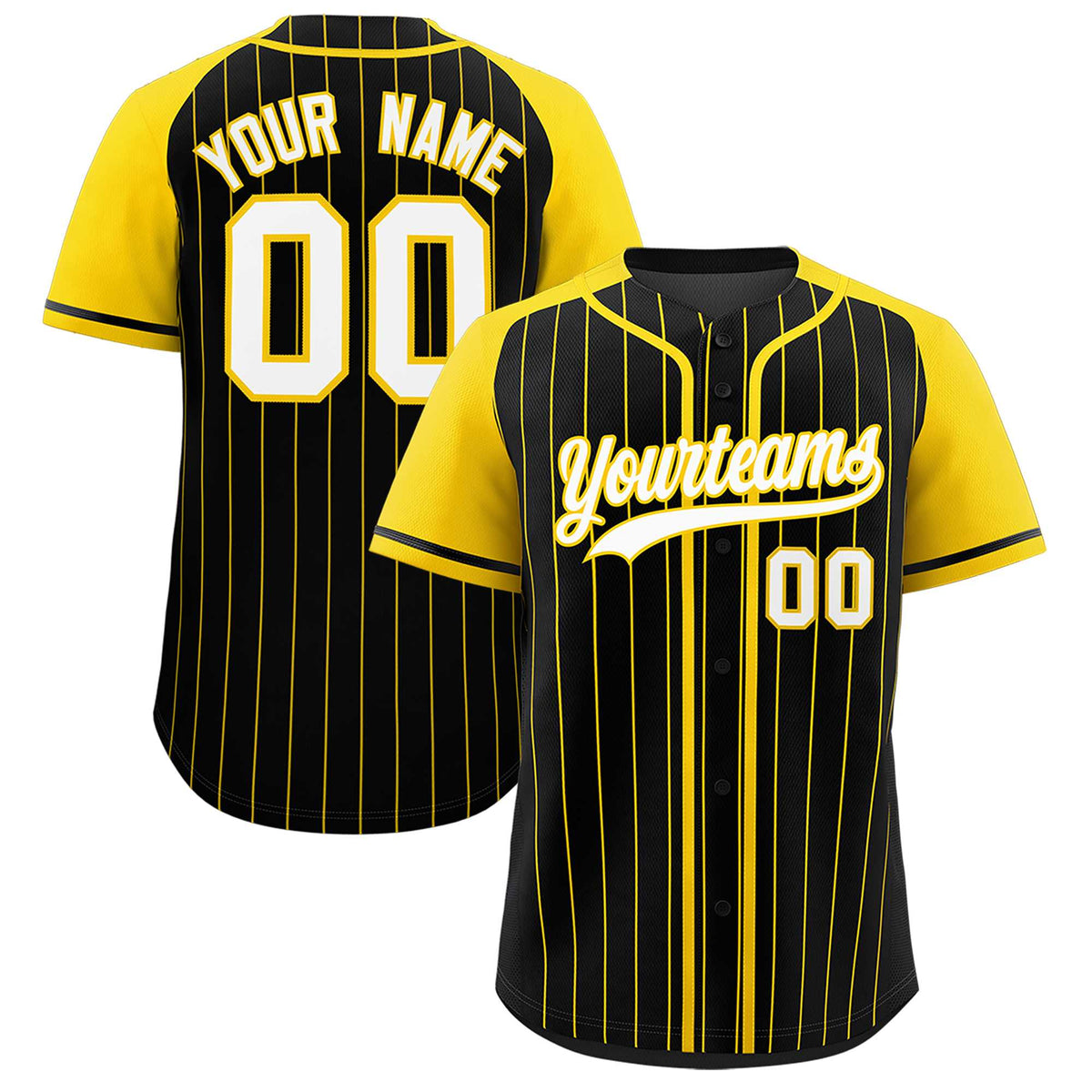 Custom Black Gold Stripe Fashion Raglan Sleeves Authentic Baseball Jersey