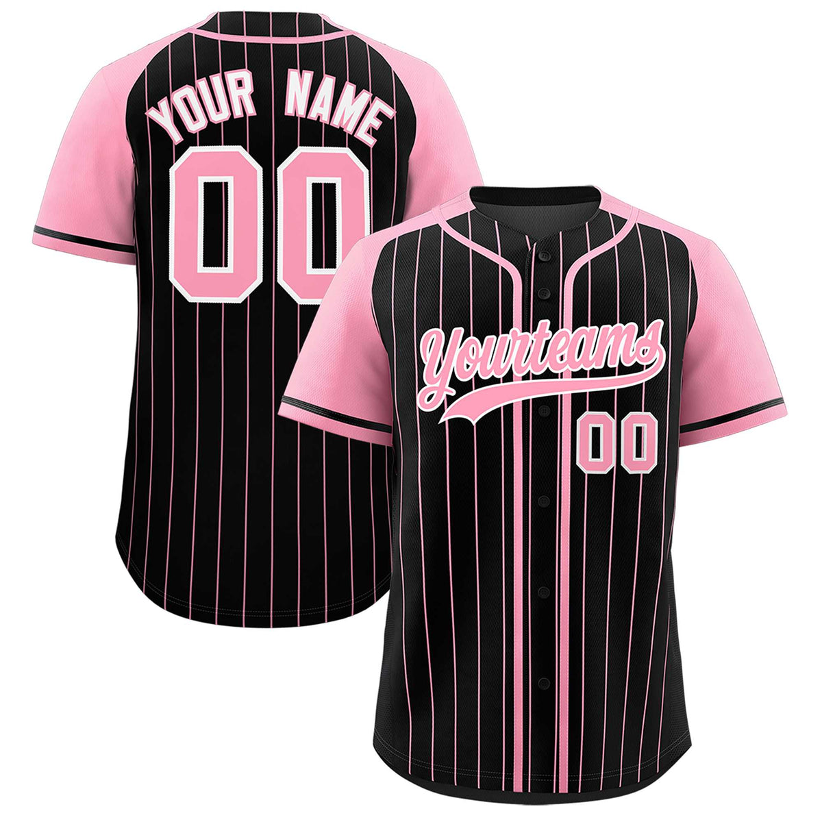 Custom Black Light Pink Stripe Fashion Raglan Sleeves Authentic Baseball Jersey