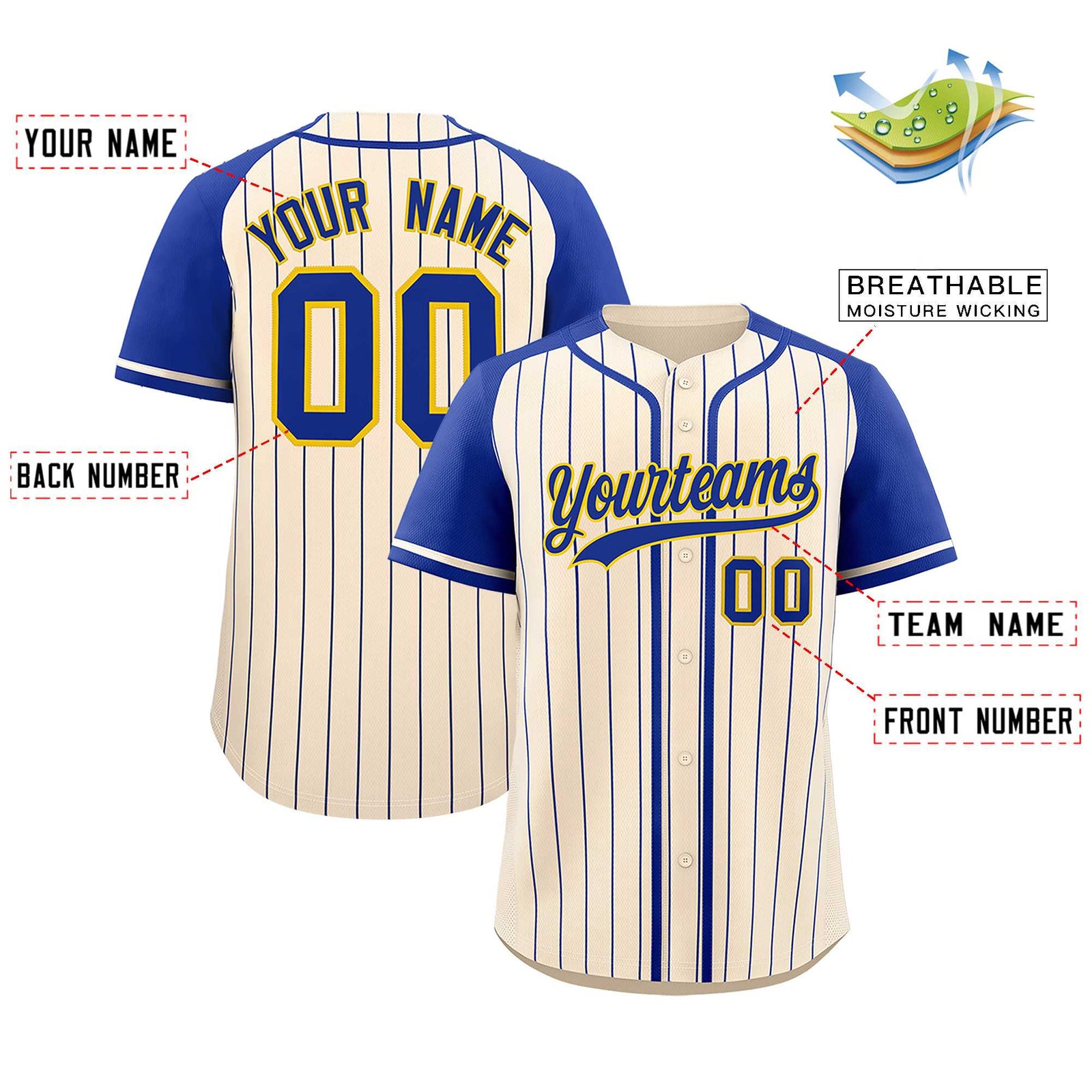 Custom Cream Royal Stripe Fashion Raglan Sleeves Authentic Baseball Jersey